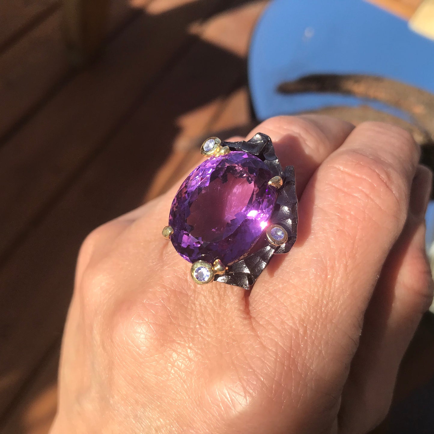 Sterling silver dark Amethyst tanzanite statement Ring 9