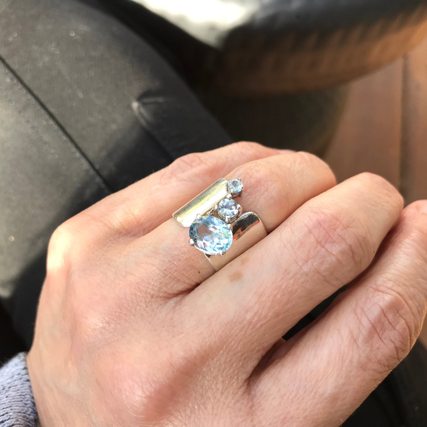 Artisan Sterling Silver Natural Topaz band artisan ring 6