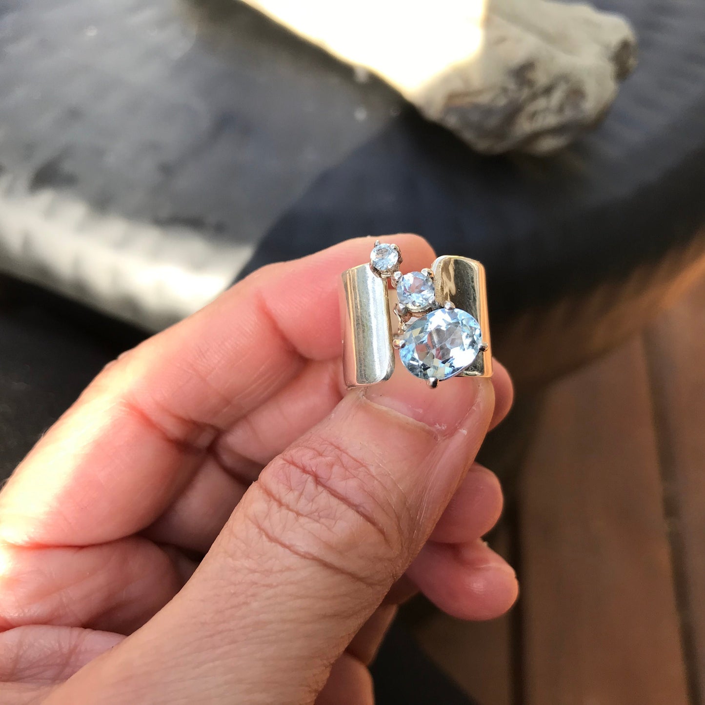 Artisan Sterling Silver Natural Topaz band artisan ring 6