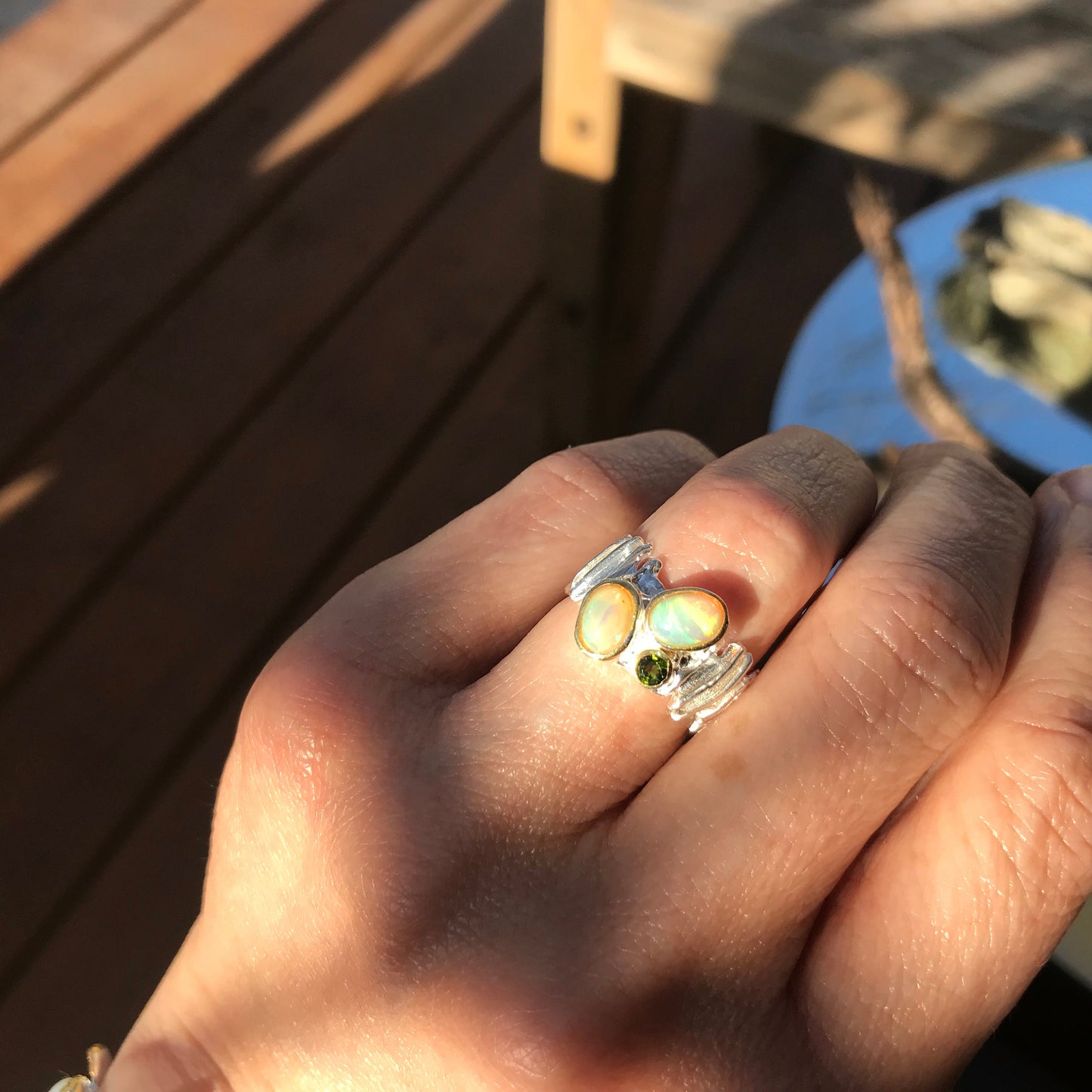 sterling silver Natural opal band ring 5.5