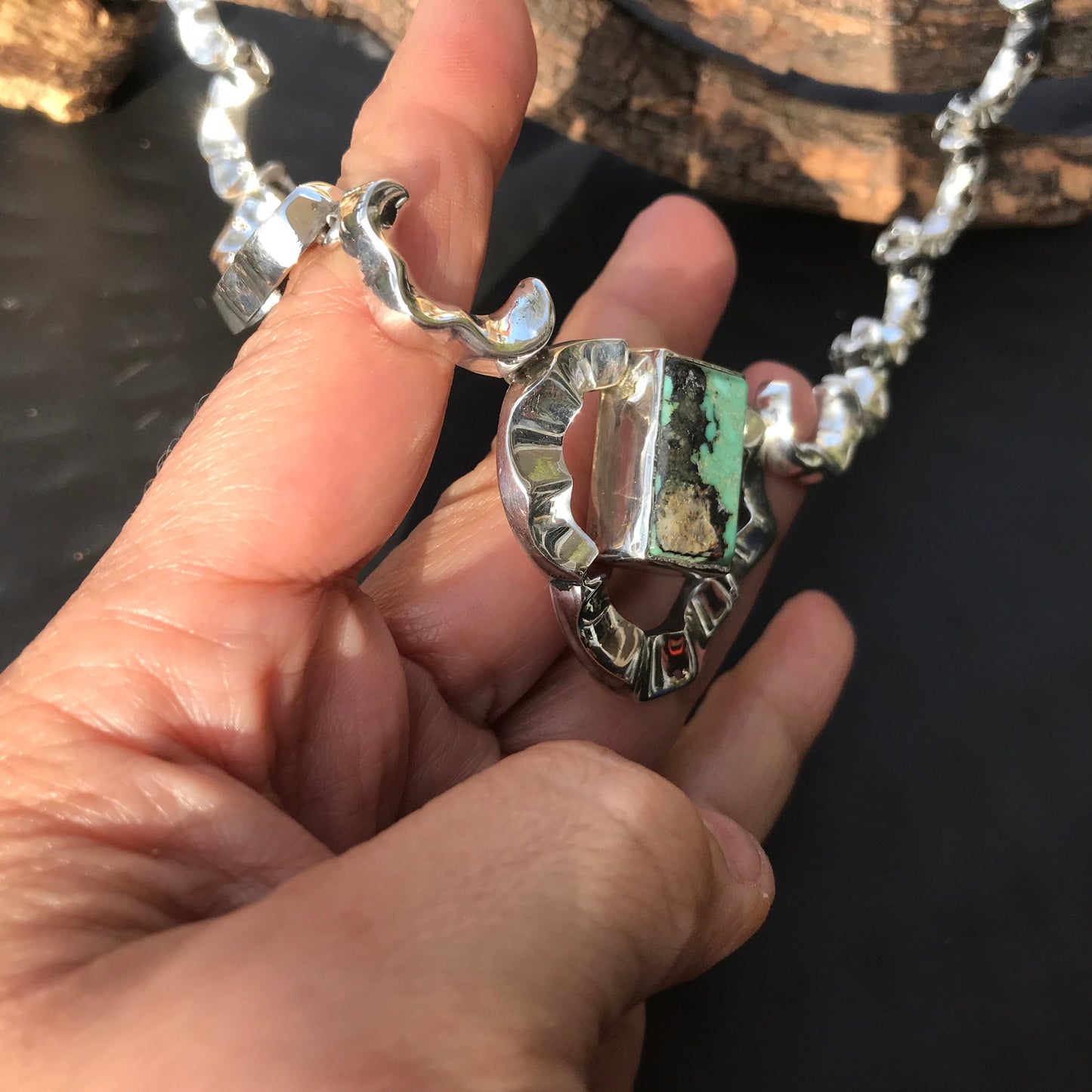 Sterling silver statement modernist vintage Turquoise necklace collar