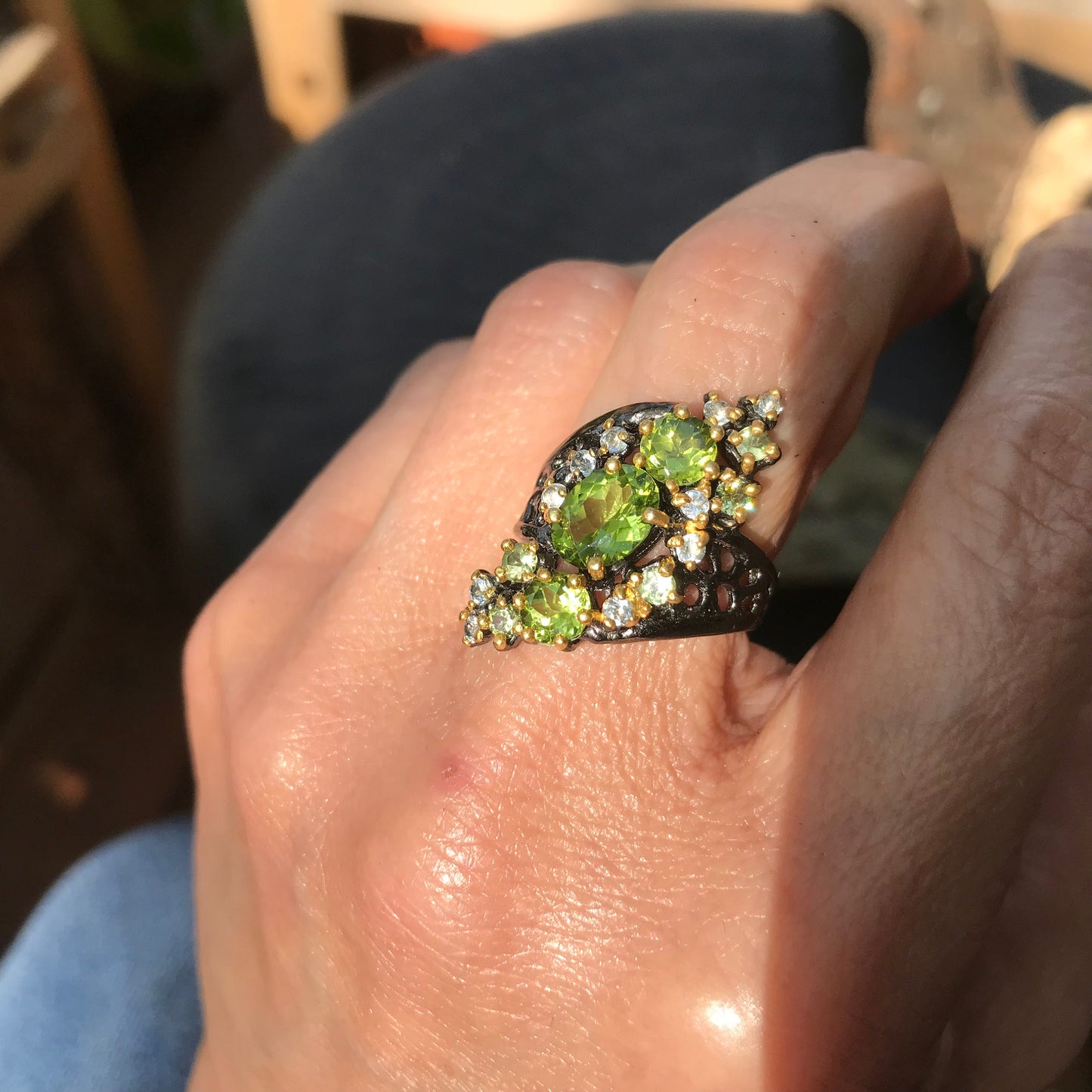 Etnika sterling Silver peridot statement Ring size 7