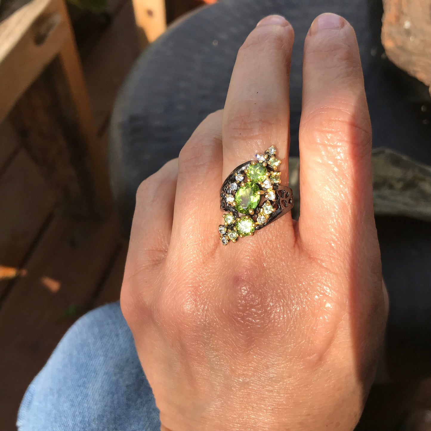 Etnika sterling Silver peridot statement Ring size 7