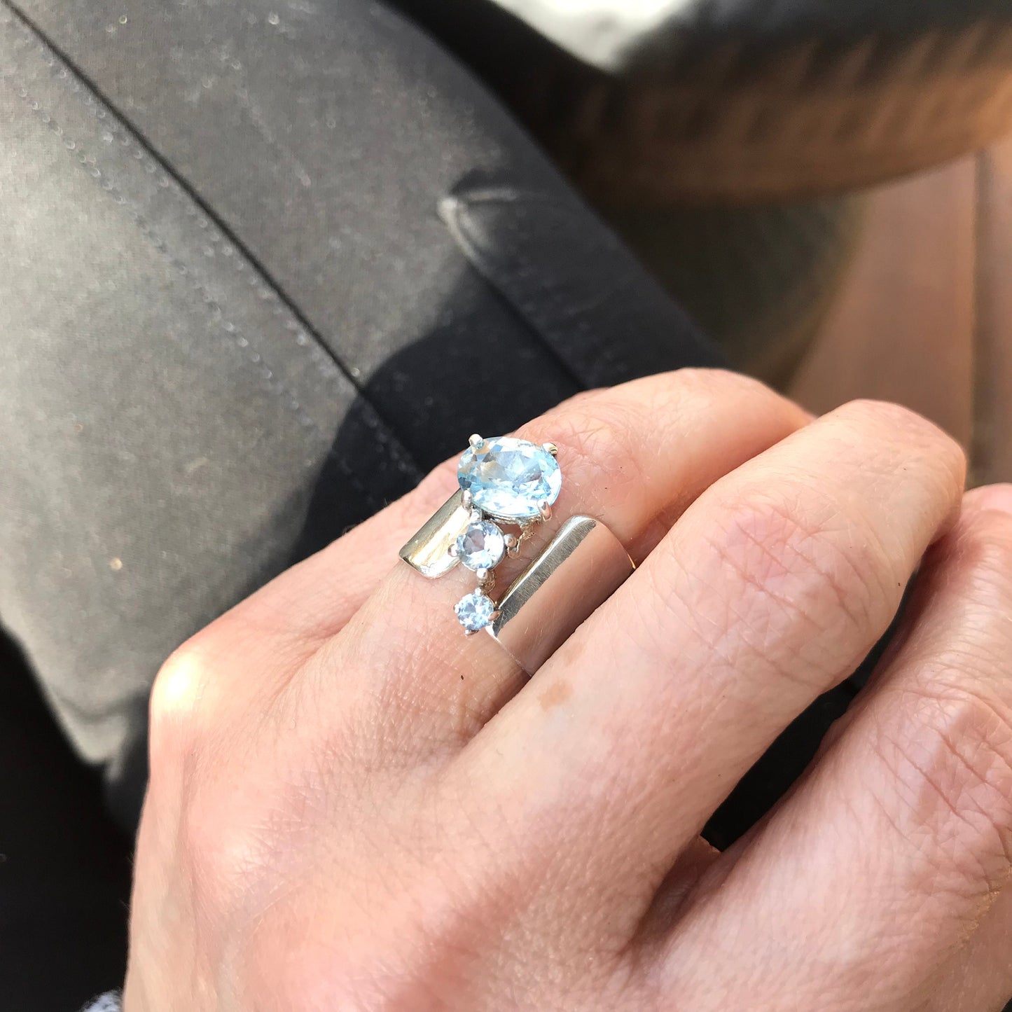 Artisan Sterling Silver Natural Topaz band artisan ring 6