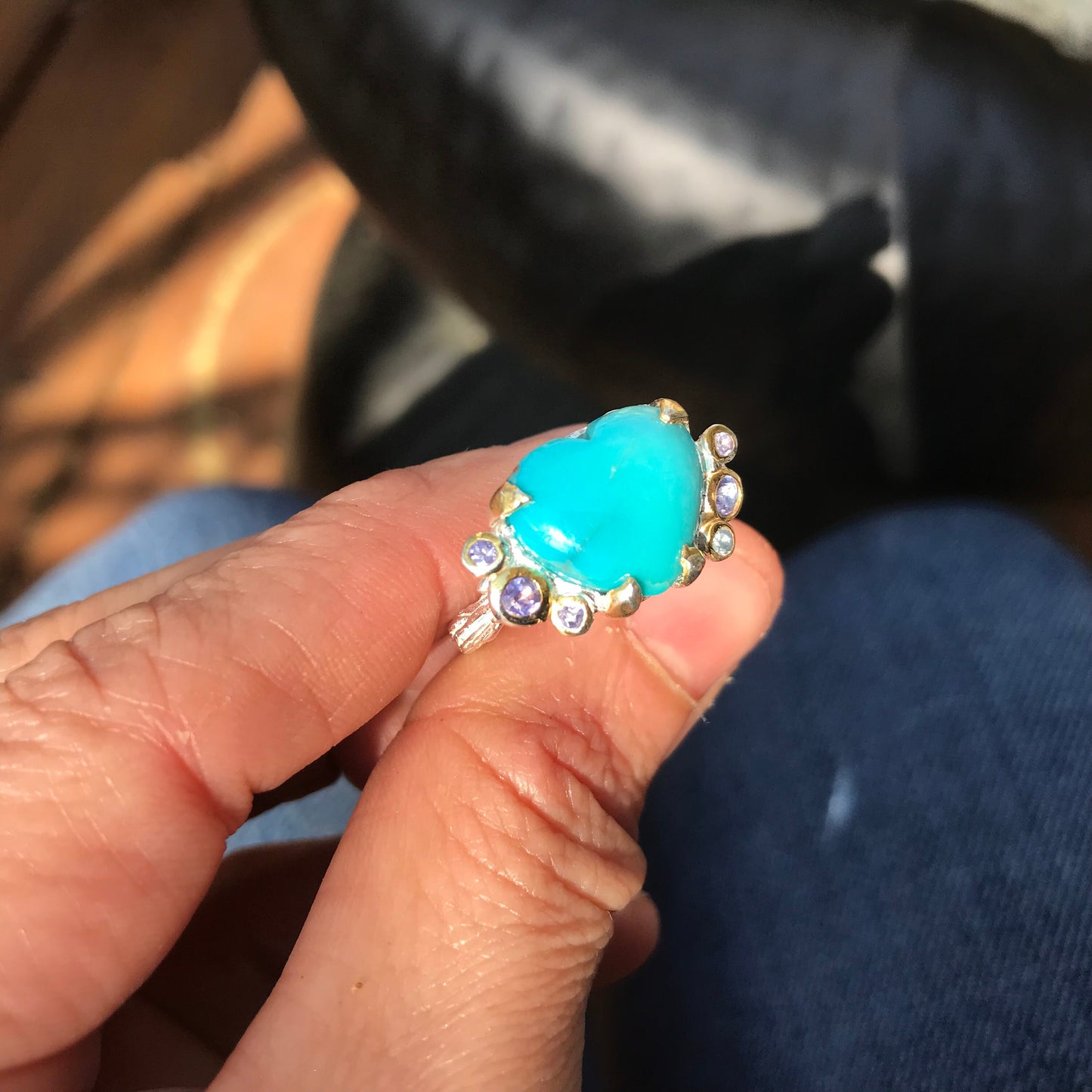 Sterling Silver Genuine Turquoise heart ring 9