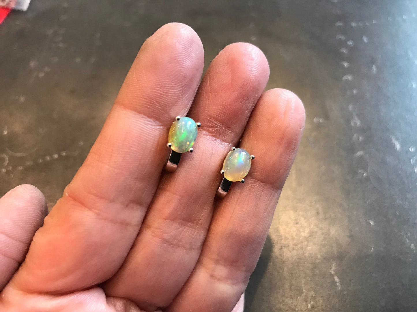 sterling silver Natural opal Stud earrings