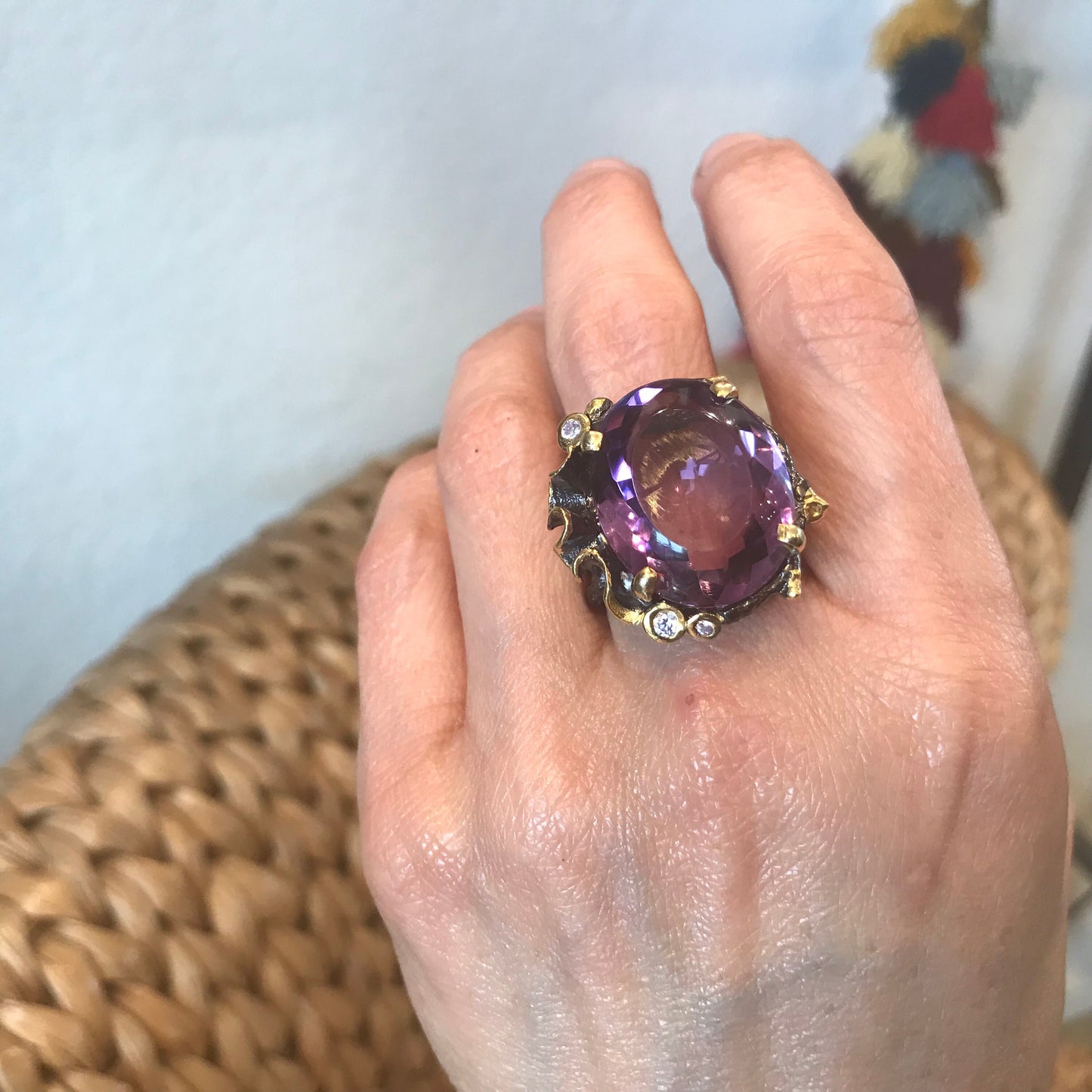 Sterling Silver organic natural art Amethyst ring 9