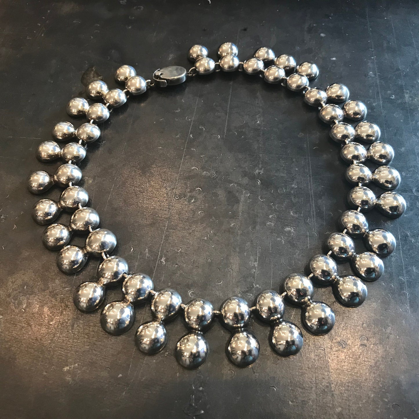 Sterling silver Repousse Ball bead Modernist Vintage necklace