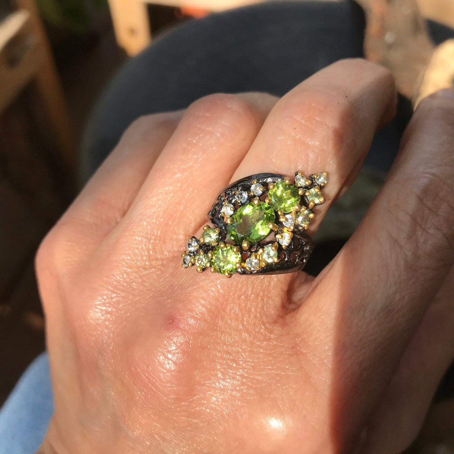 Etnika sterling Silver peridot statement Ring size 7