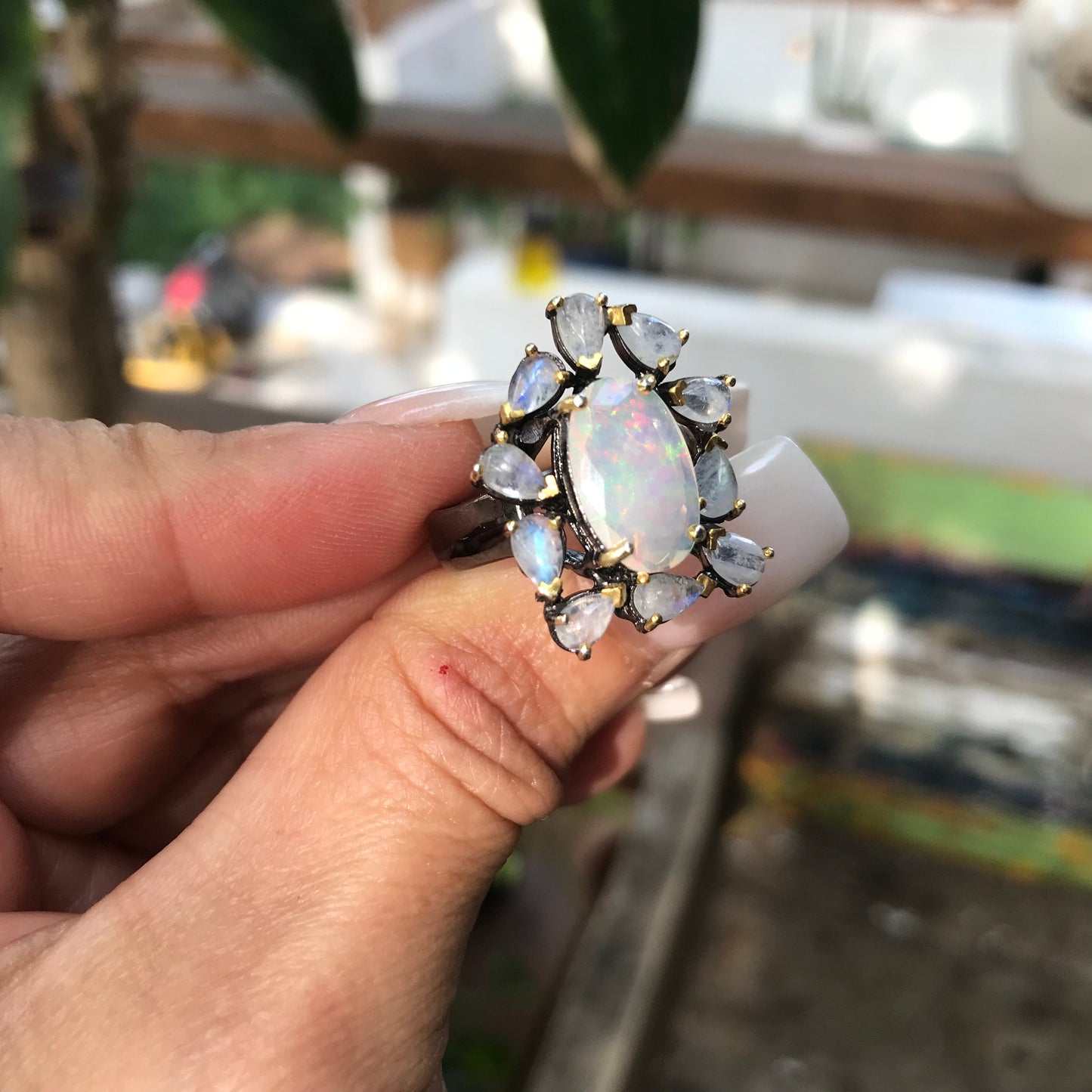 Sterling Silver Natural Fire opal moonstone ring 9