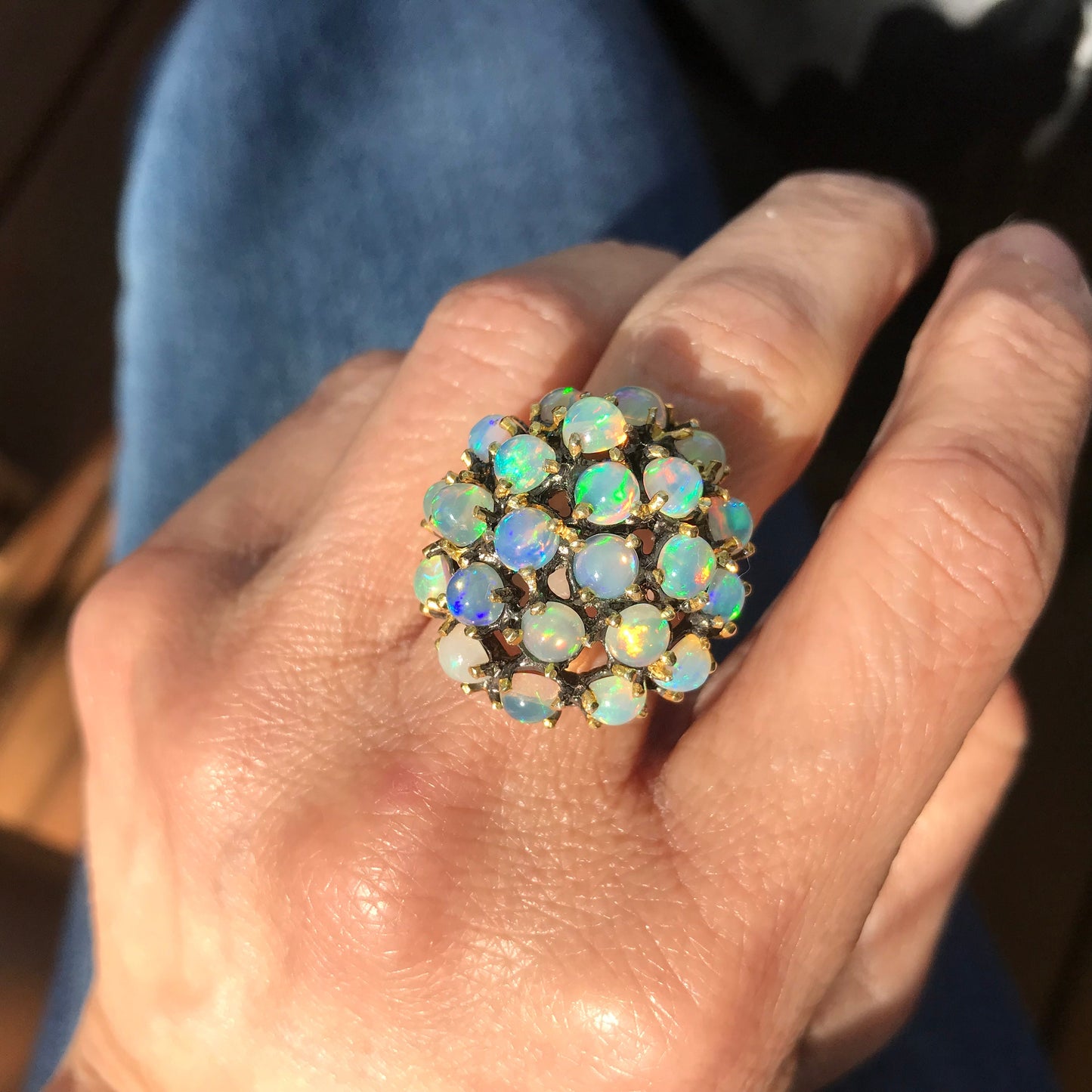 Sterling Silver black opal Etnika cluster Ring 6.6