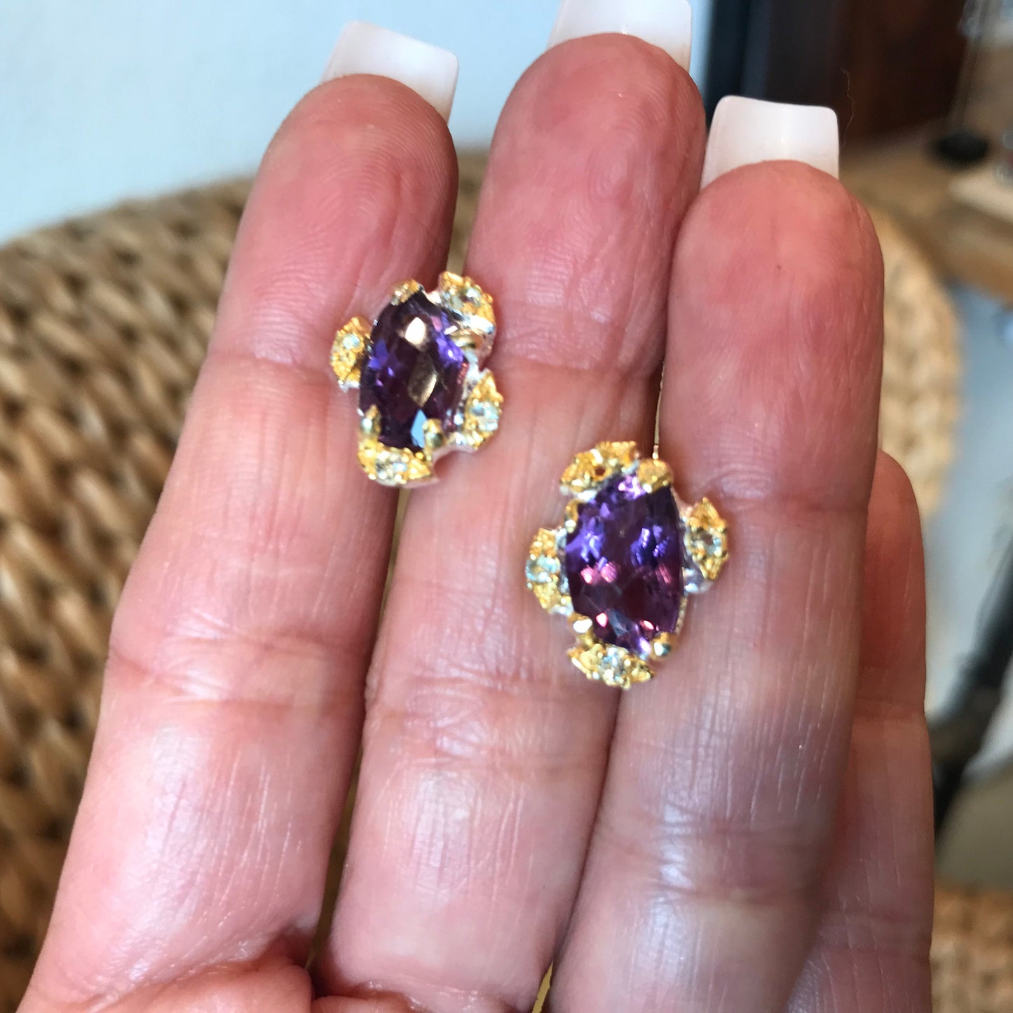 Sterling Silver amethyst stud topaz earrings