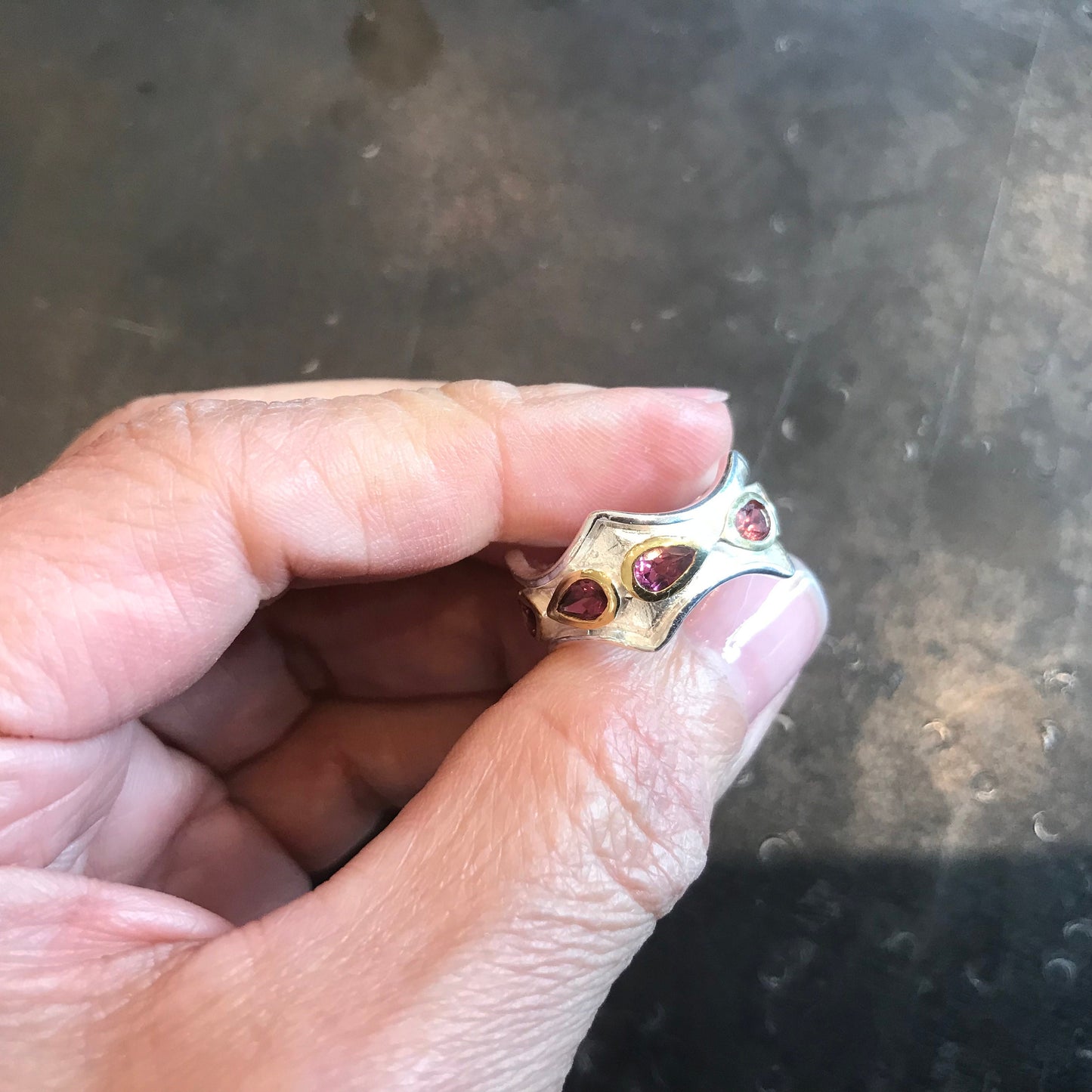 Handmade Sterling Natural Rhodolite Band ring 7