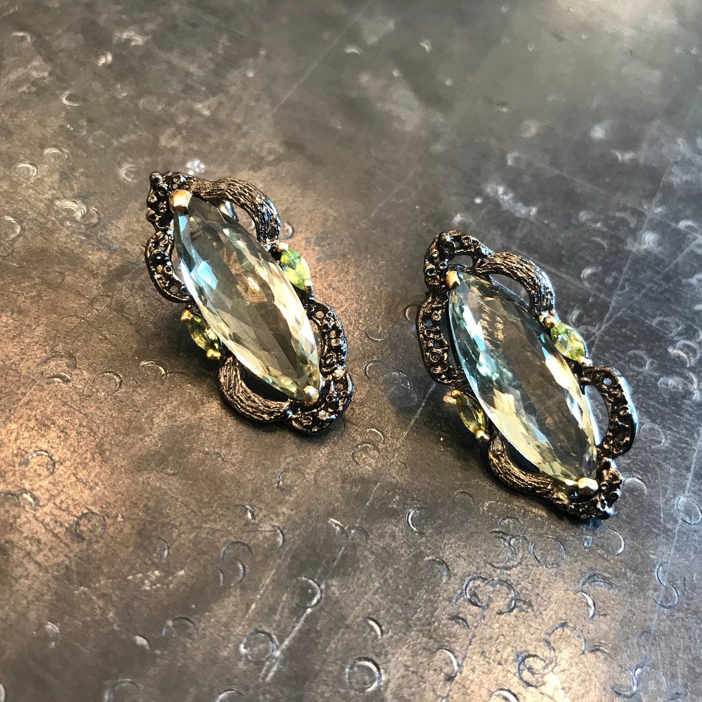 Sterling Silver green amethyst peridot marquis cut stud Earrings