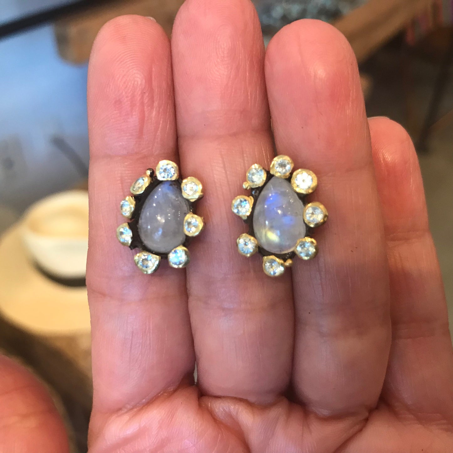 Artisan Handmade Sterling Silver Moonstone stud earrings