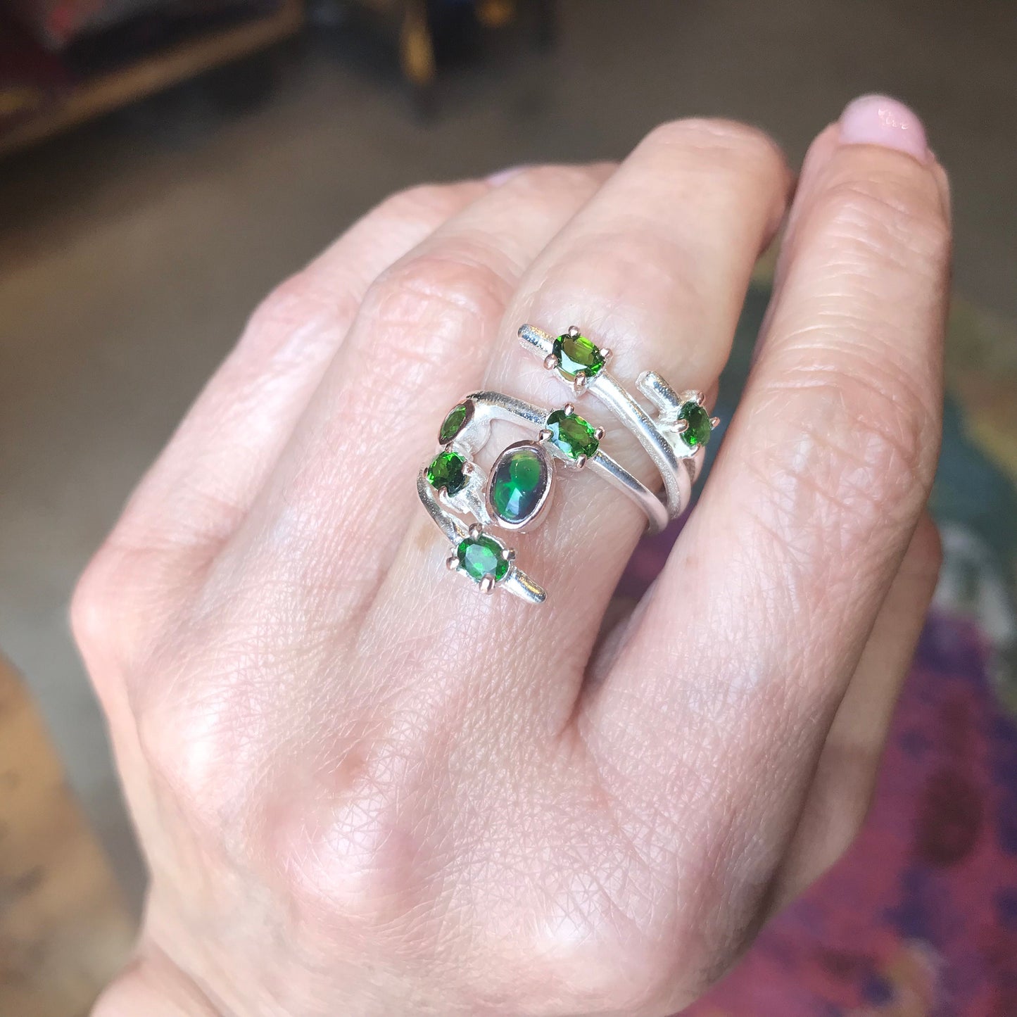 Genuine Natural opal modernist Sterling Silver Ring 8