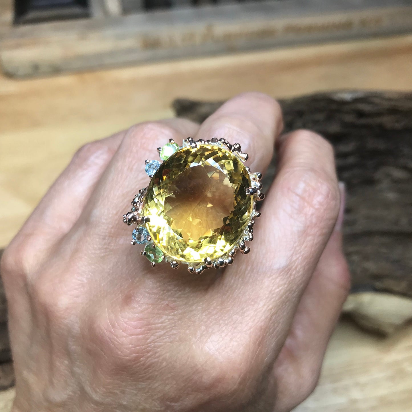Sterling Silver Natural 40ct citrine statement Ring 8