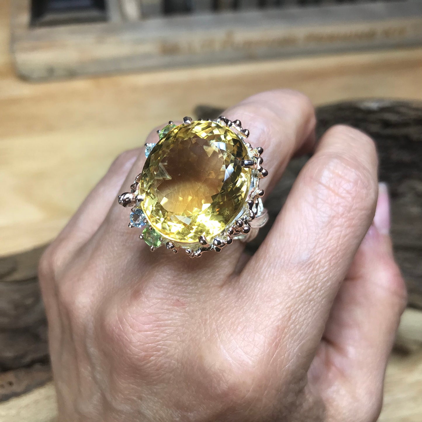 Sterling Silver Natural 40ct citrine statement Ring 8