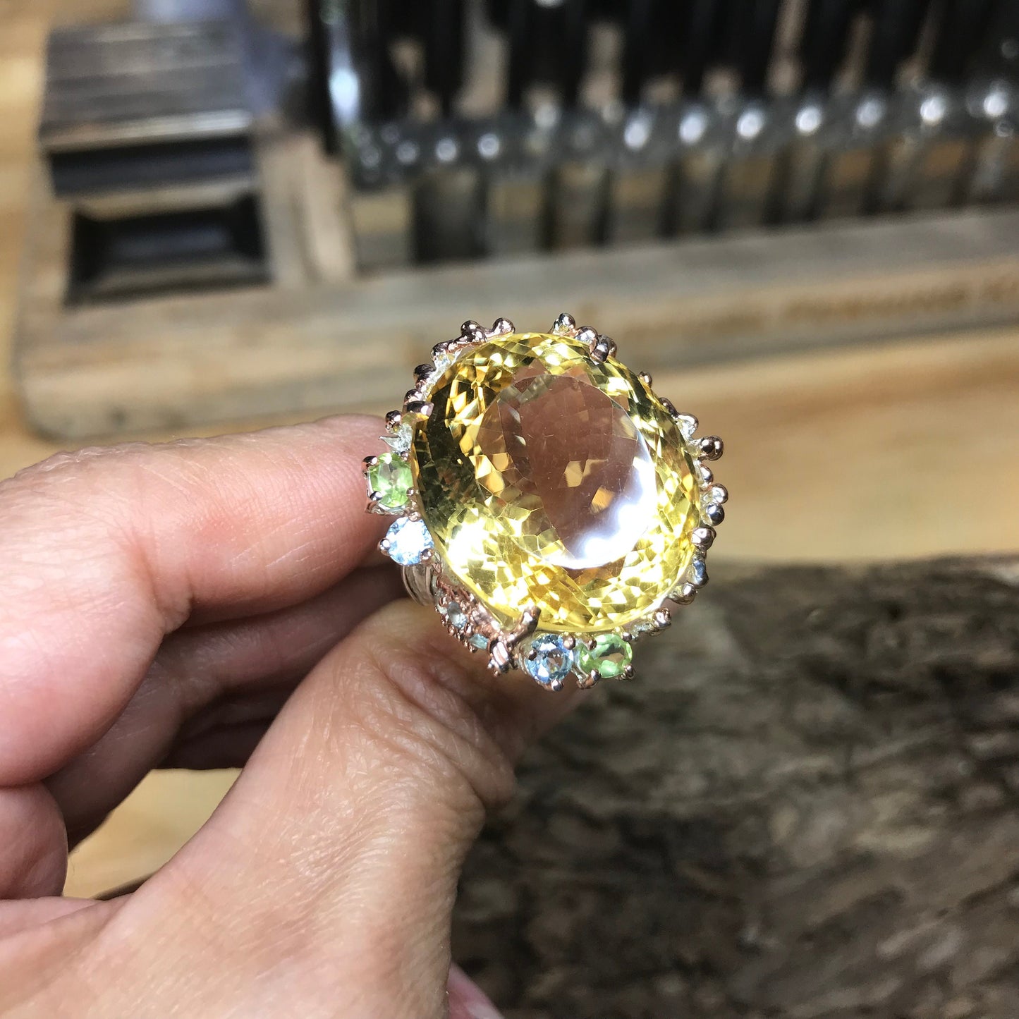 Sterling Silver Natural 40ct citrine statement Ring 8