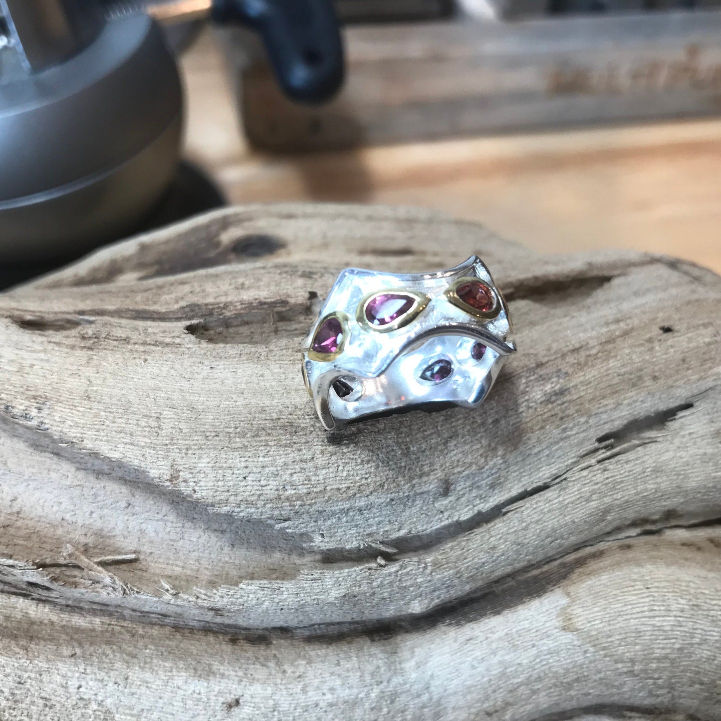 Handmade Sterling Natural Rhodolite Band ring 7