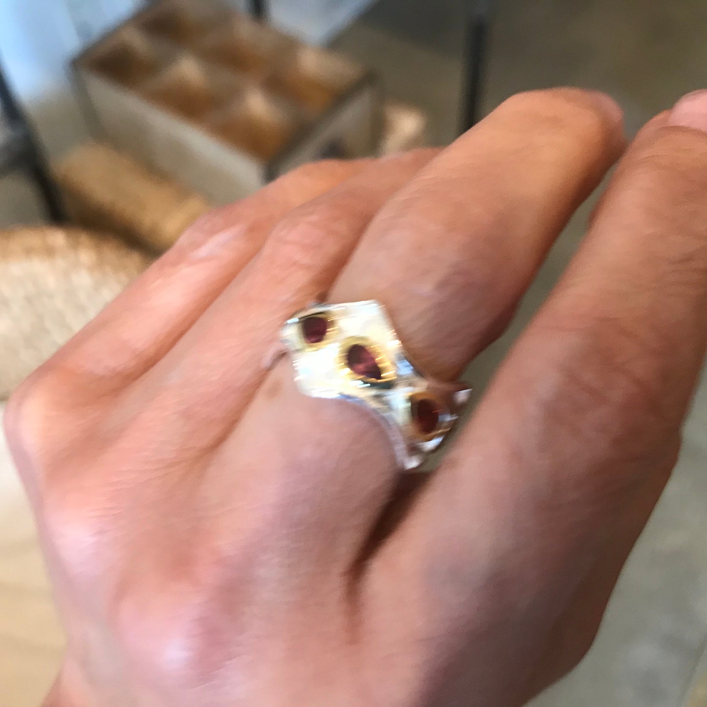 Handmade Sterling Natural Rhodolite Band ring 7