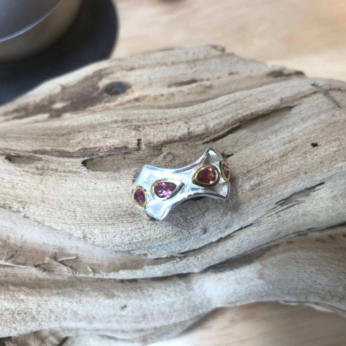 Handmade Sterling Natural Rhodolite Band ring 7