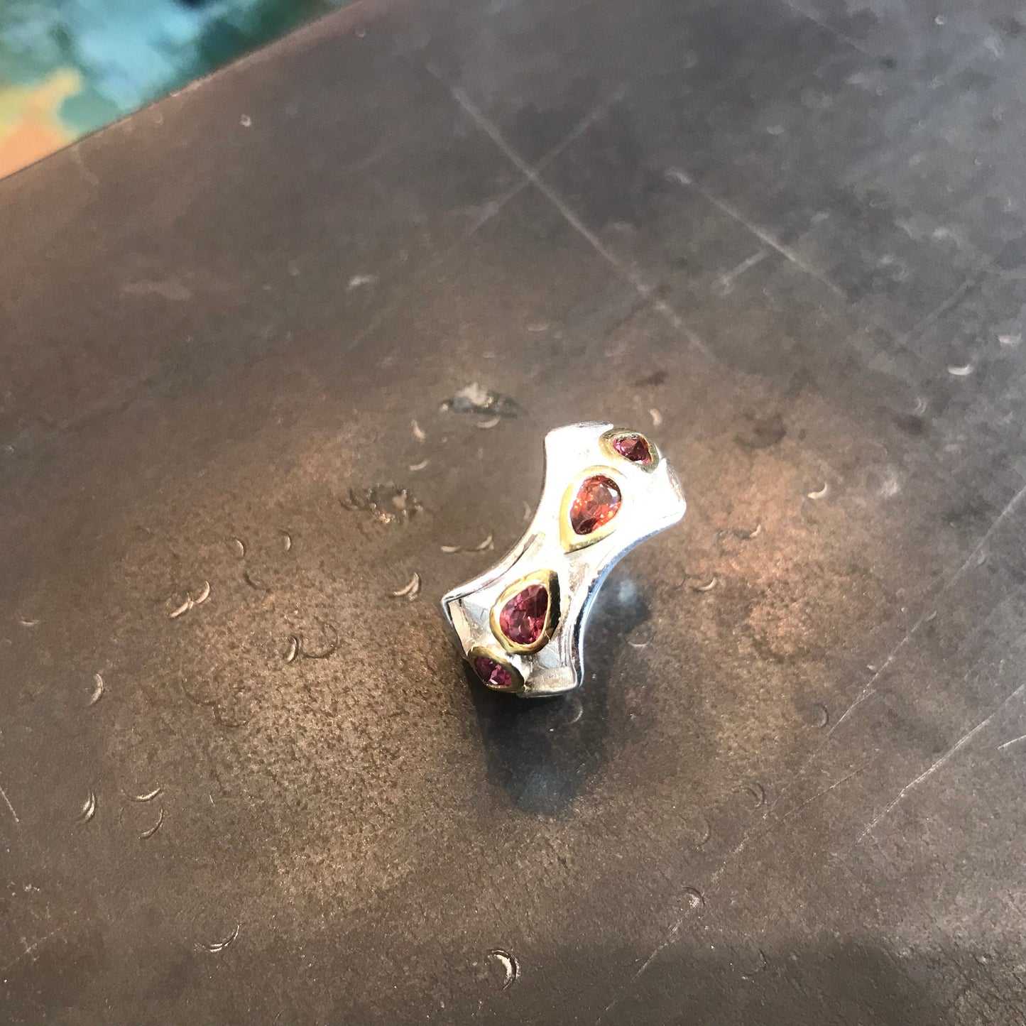 Handmade Sterling Natural Rhodolite Band ring 7