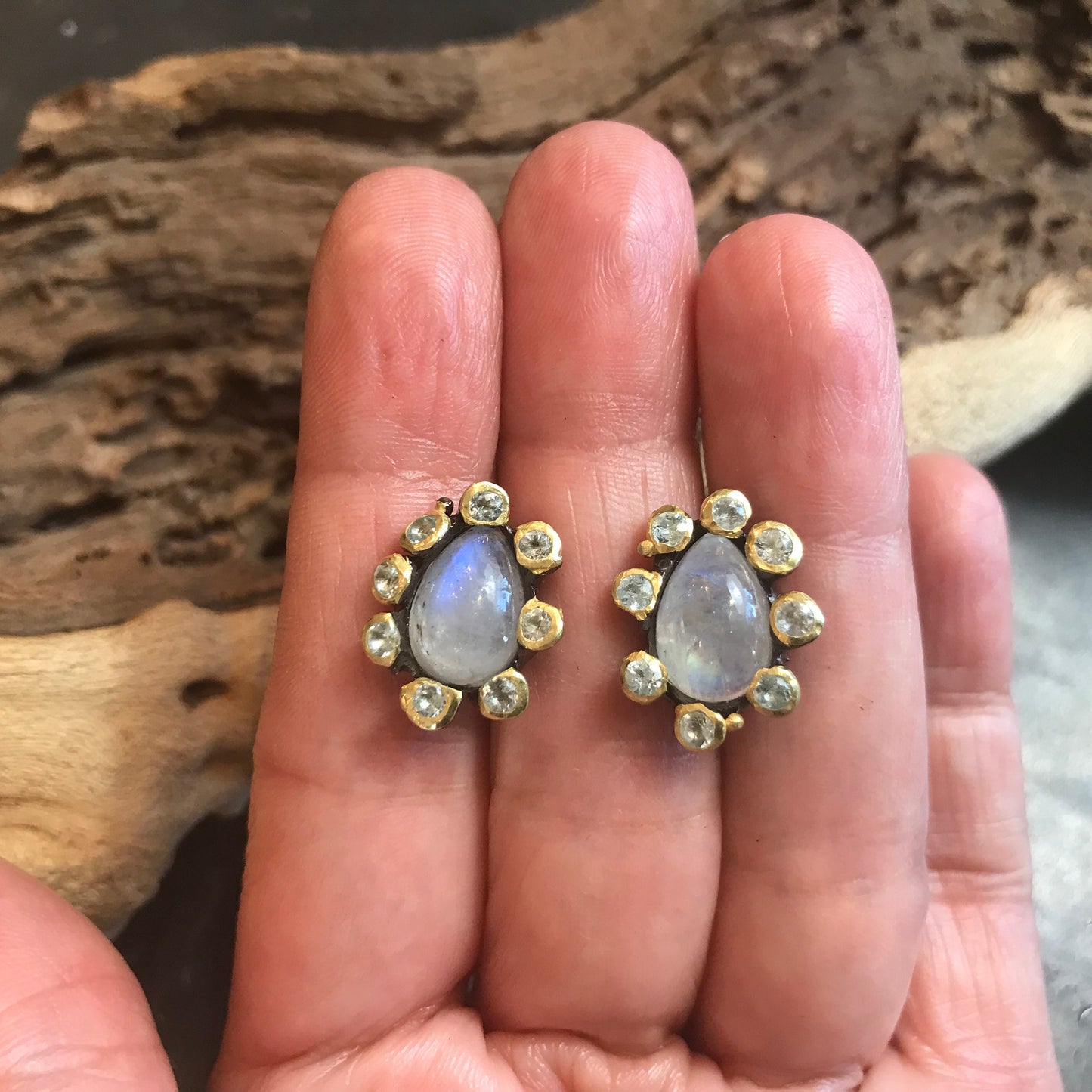 Artisan Handmade Sterling Silver Moonstone stud earrings