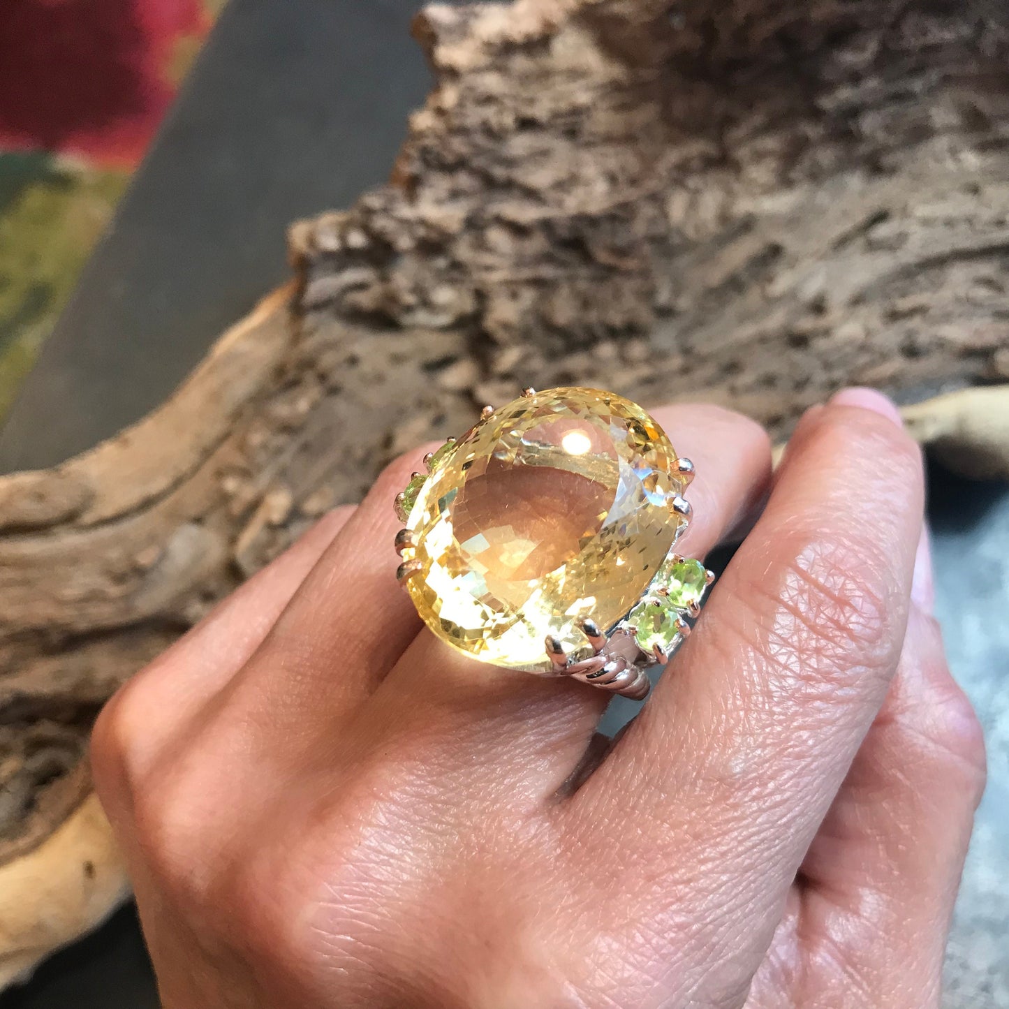 Sterling Silver Natural 40ct citrine huge fancy statement Ring 8.5