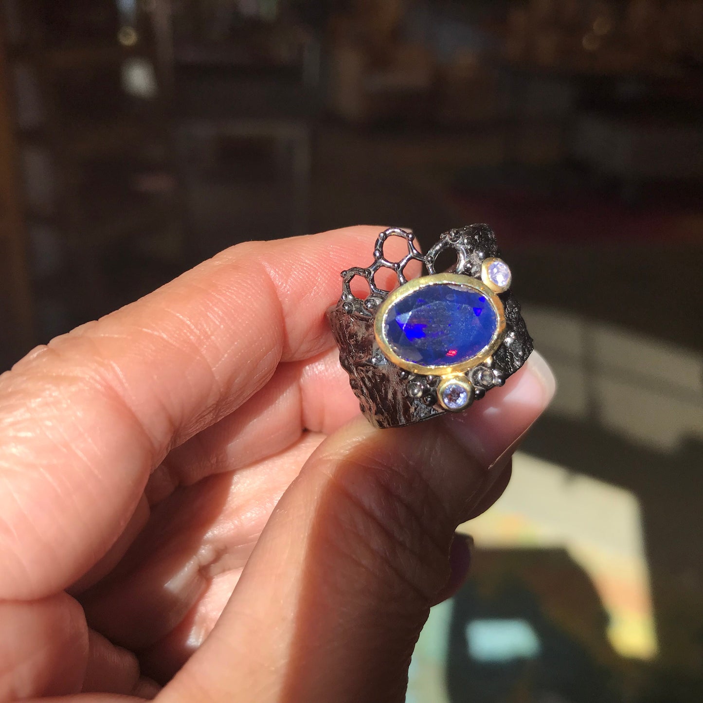 sterling silver natural blue fire opal band ring 8