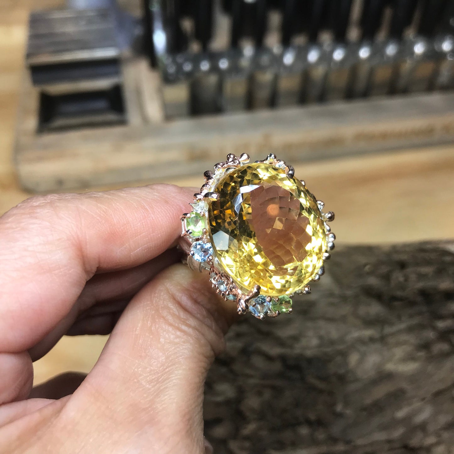 Sterling Silver Natural 40ct citrine statement Ring 8