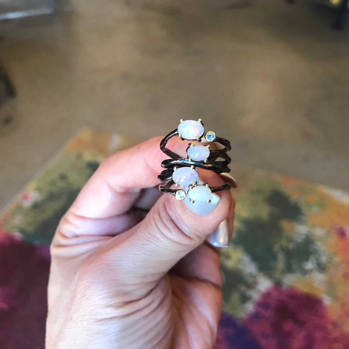 Sterling Silver Fire opal topaz Ring 6.5
