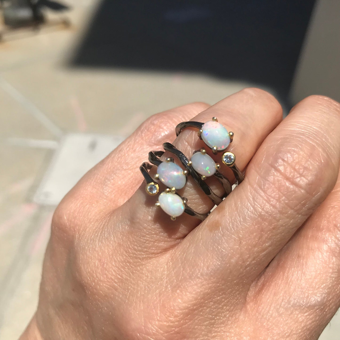 Sterling Silver Fire opal topaz Ring 6.5