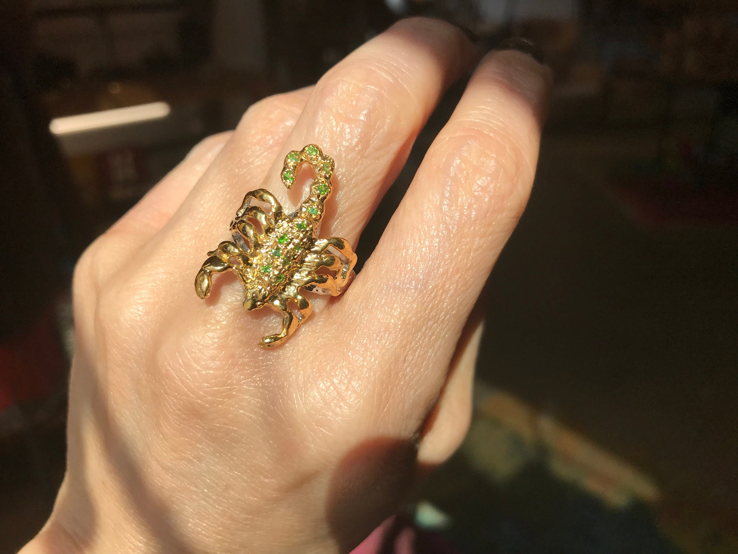 Sterling Silver Natural Chrome diopside Artisan Scorpion Ring 9