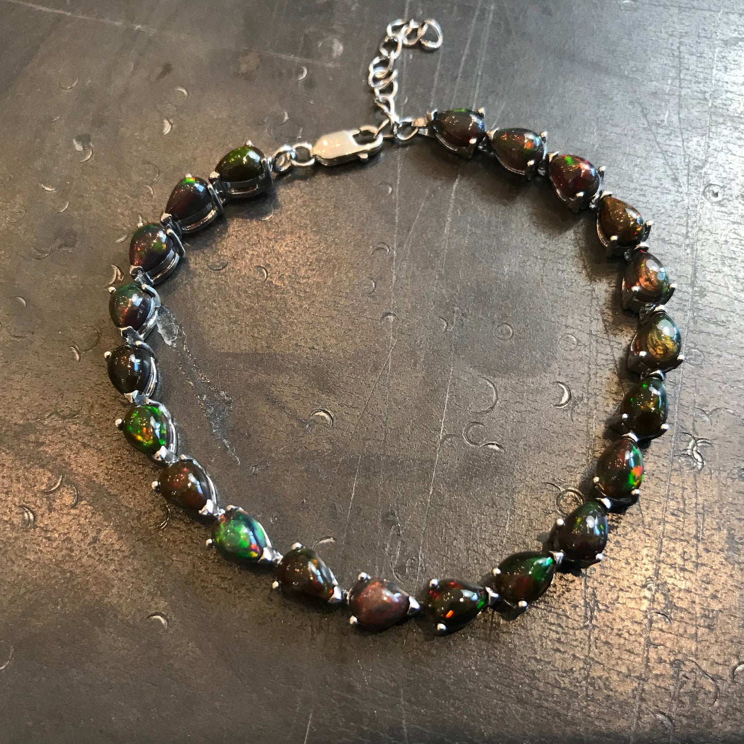 Sterling Silver natural red fire opal pear shape tennis Bracelet 8”