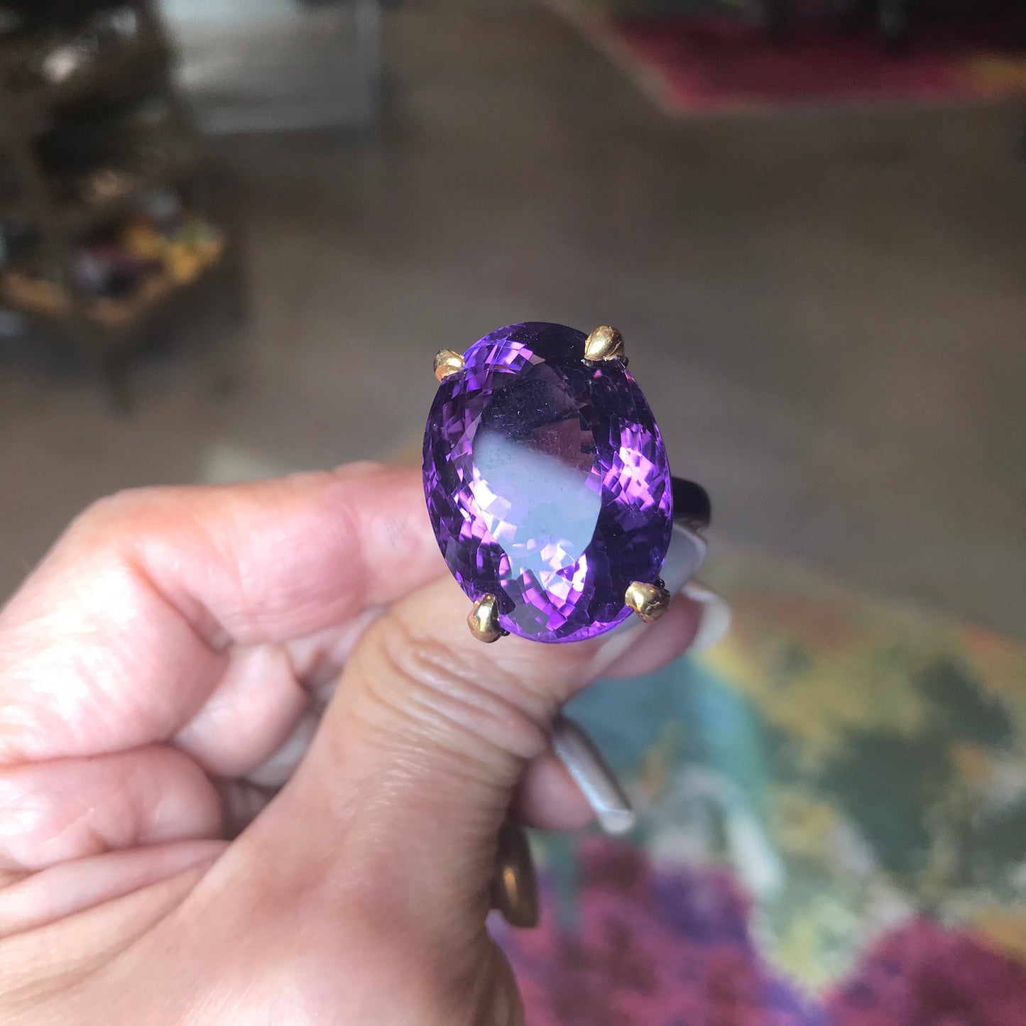 Sterling Silver Statement solitaire dark Amethyst Ring 9.5