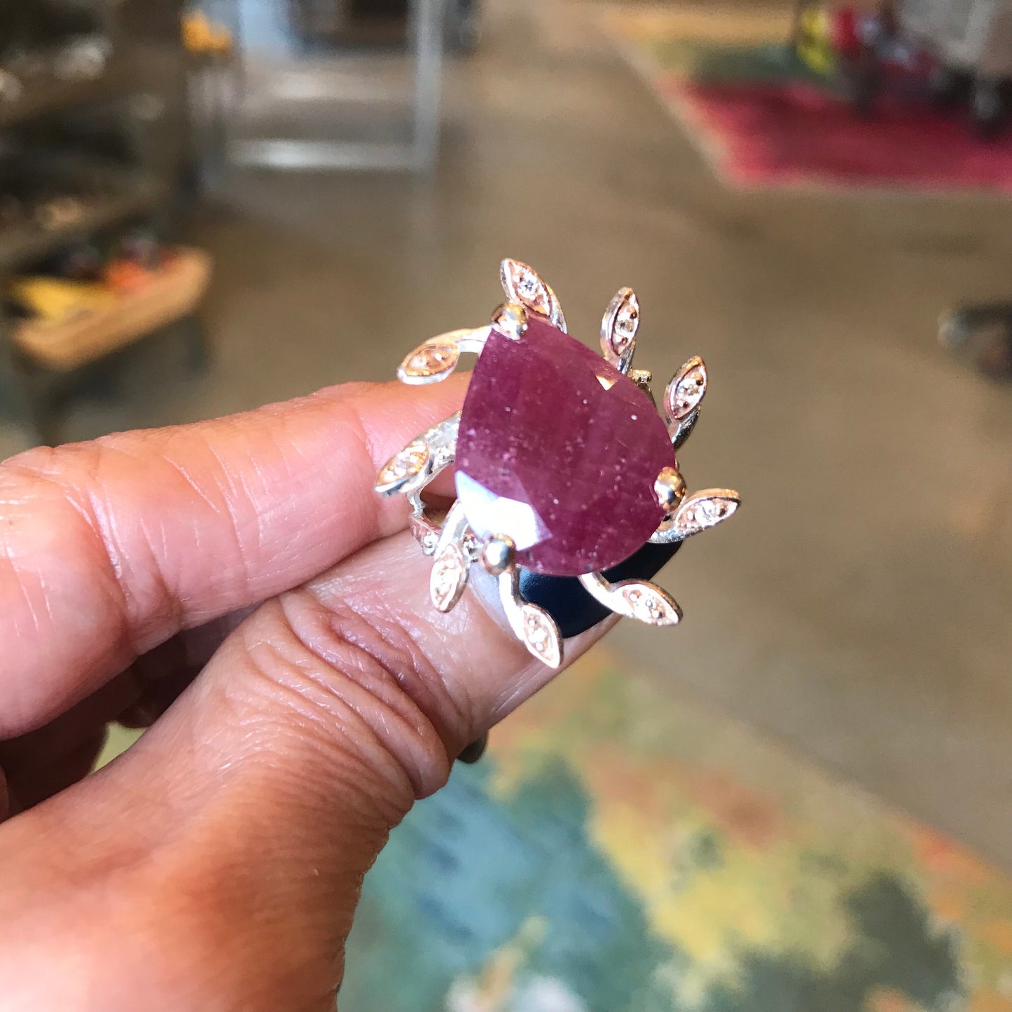 Handmade sterling silver Ruby statement Ring 8.5