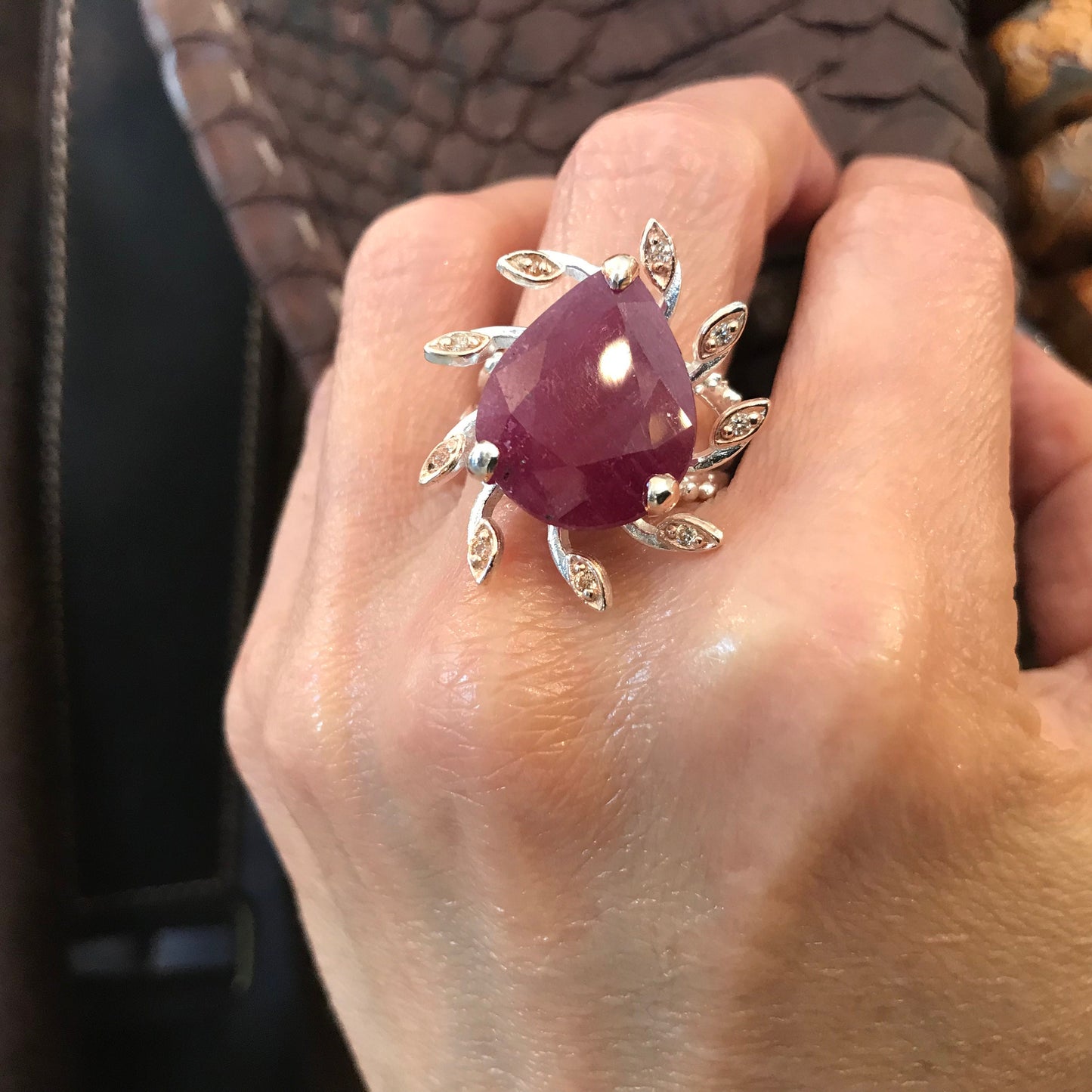 Handmade sterling silver Ruby statement Ring 8.5
