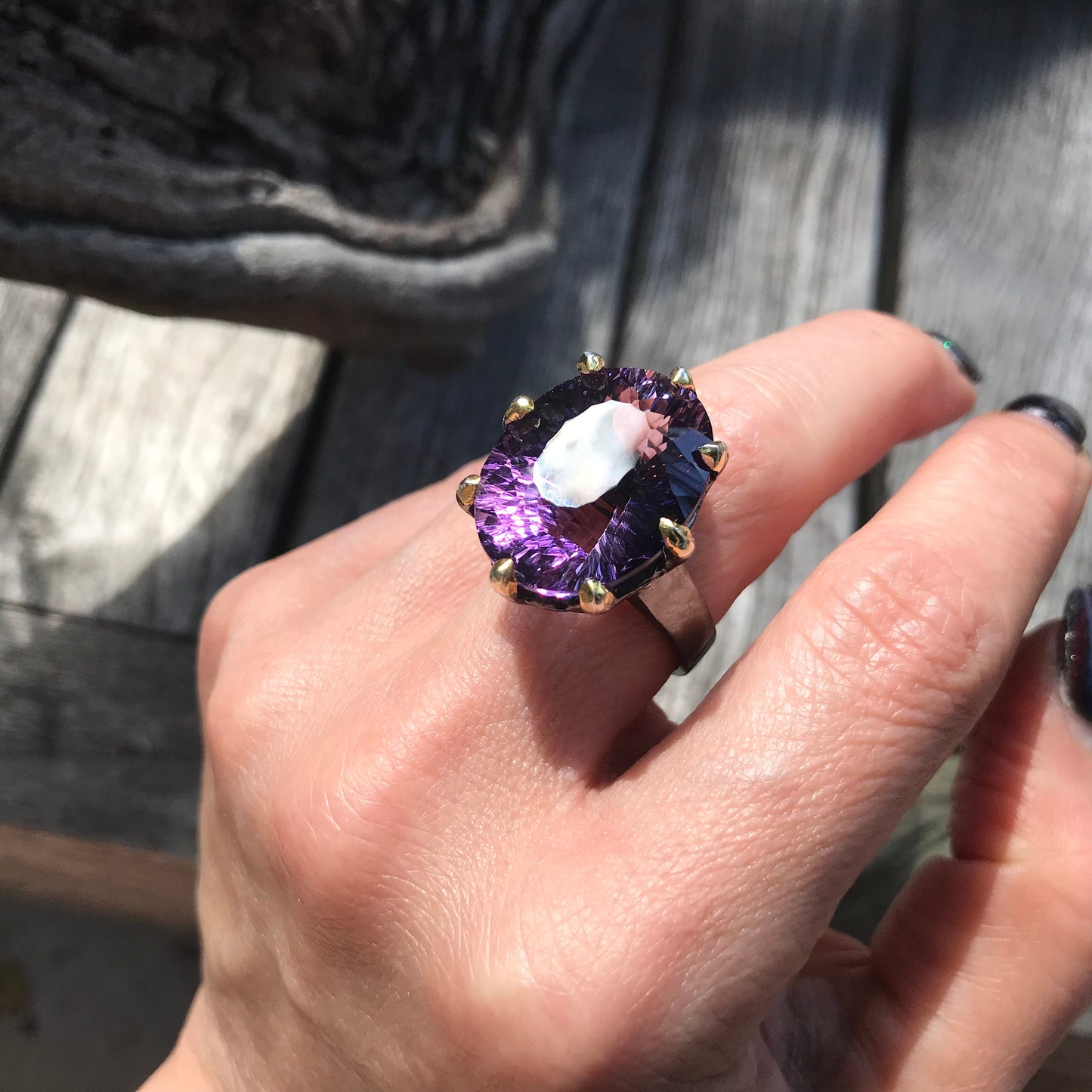 Sterling dark amethyst huge 30ct statement Ring 8