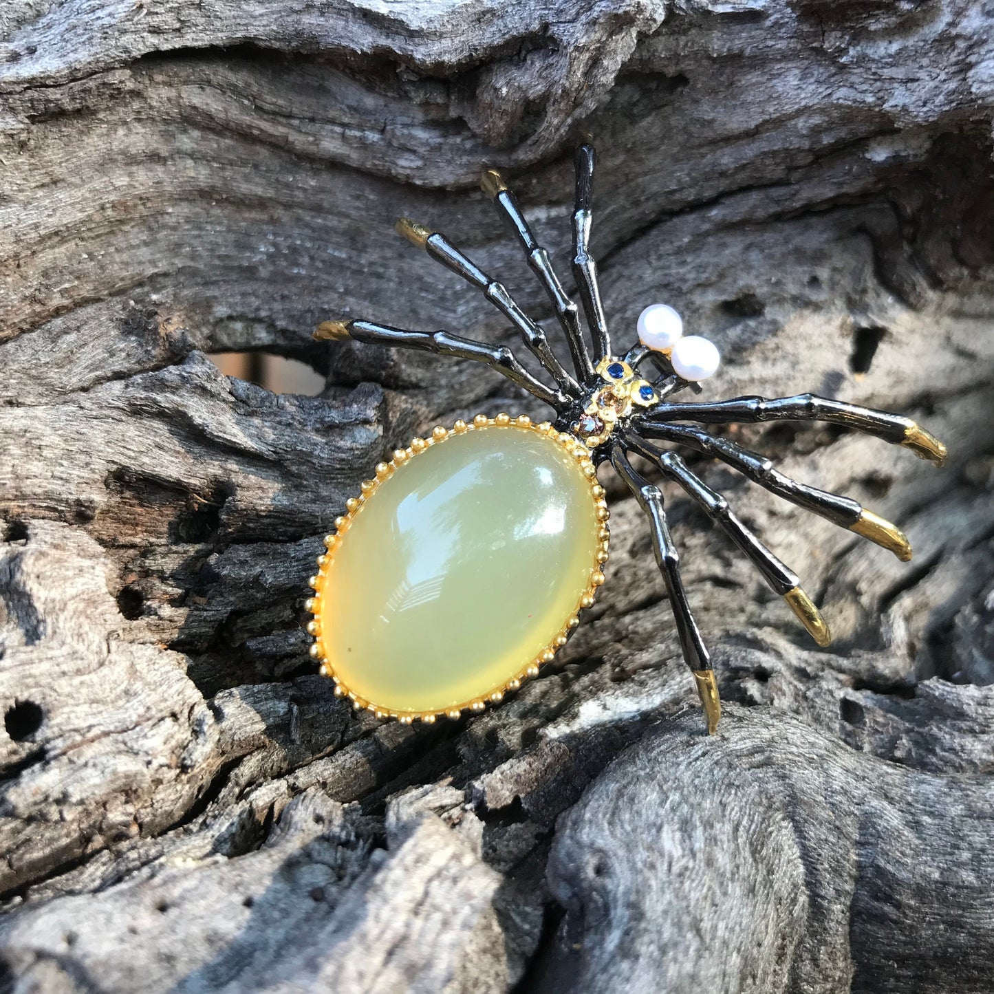 Handmade Sterling Silver natural opal Pearl  spider Brooch Pin