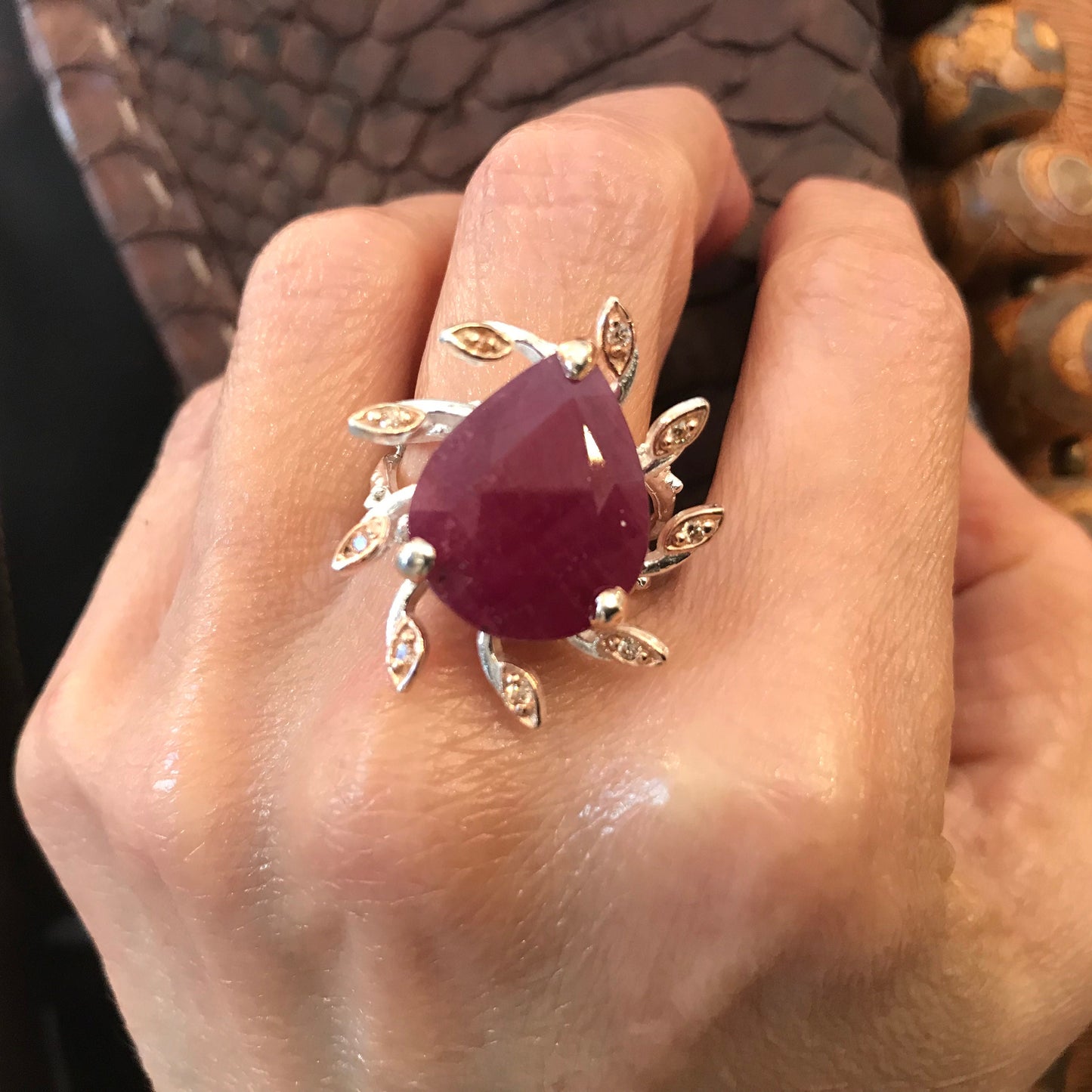 Handmade sterling silver Ruby statement Ring 8.5
