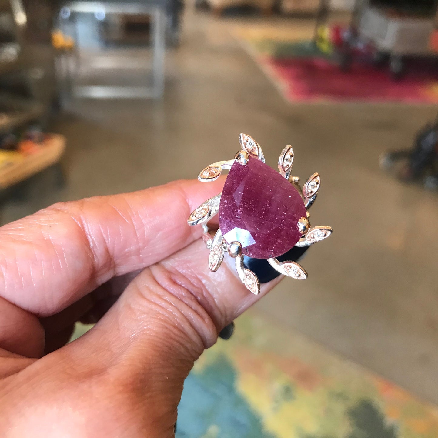 Handmade sterling silver Ruby statement Ring 8.5