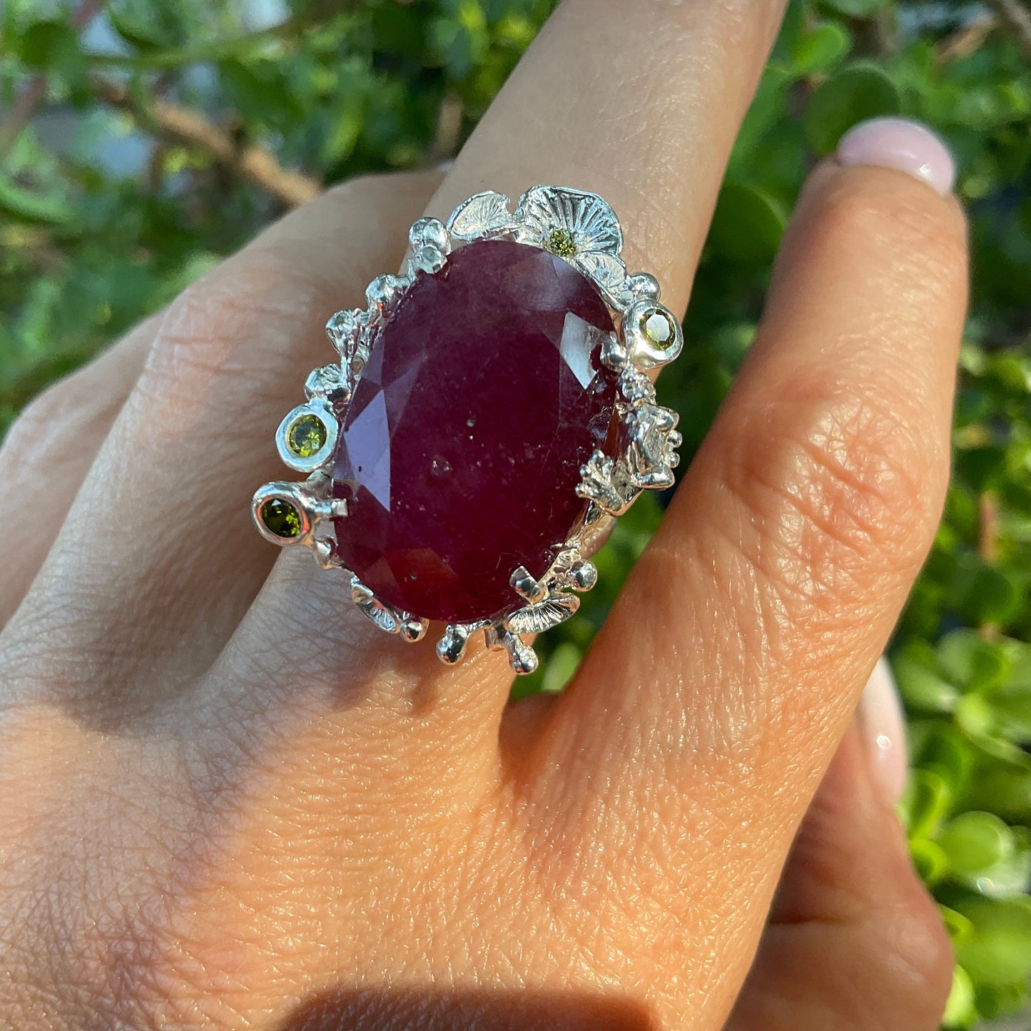 Handmade sterling silver Ruby statement Ring 7.5