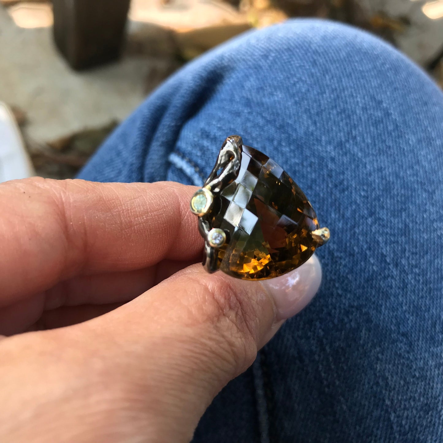 Handmade Sterling Silver Dark citrine statement Ring 8.5