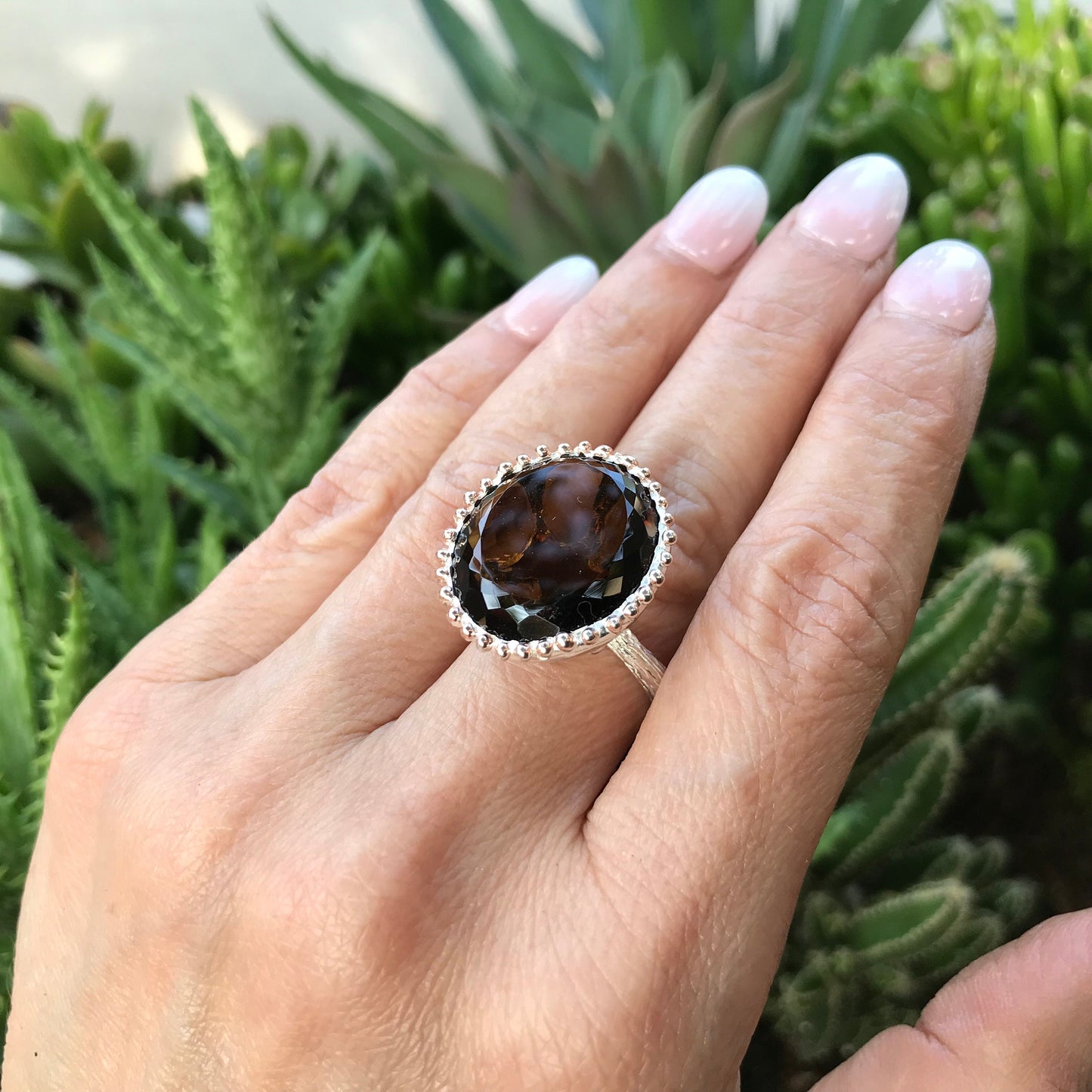 sterling silver cognac quartz statement ring modernist ring 9