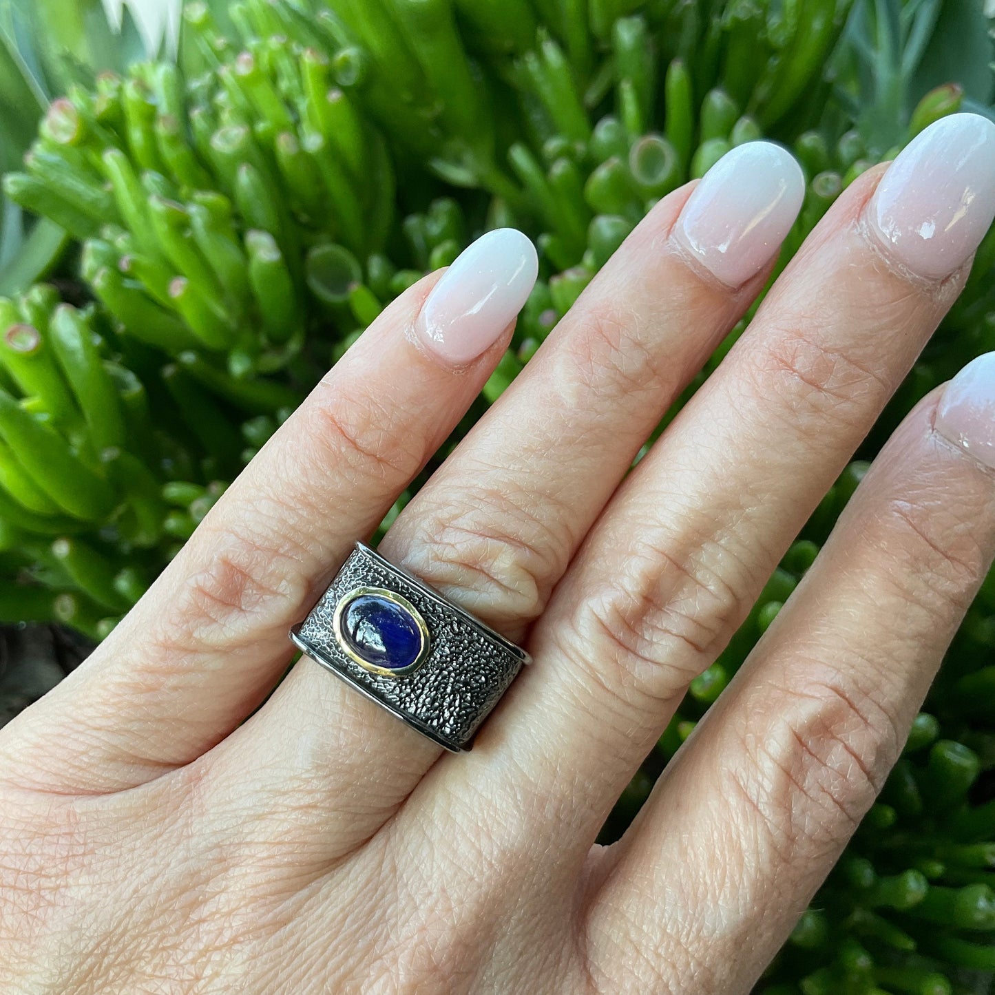 Sterling Silver blue sapphire Etnika band ring 6