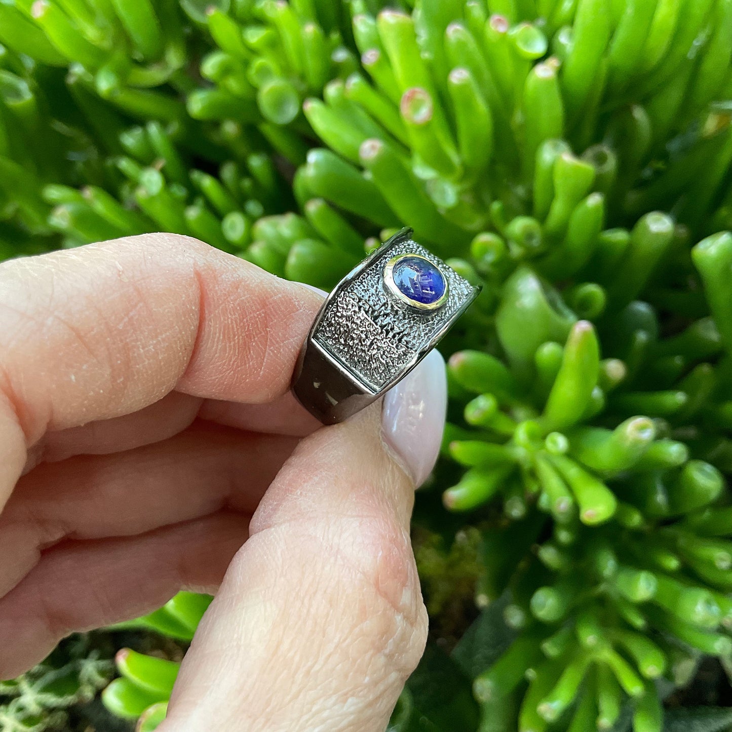 Sterling Silver blue sapphire Etnika band ring 6