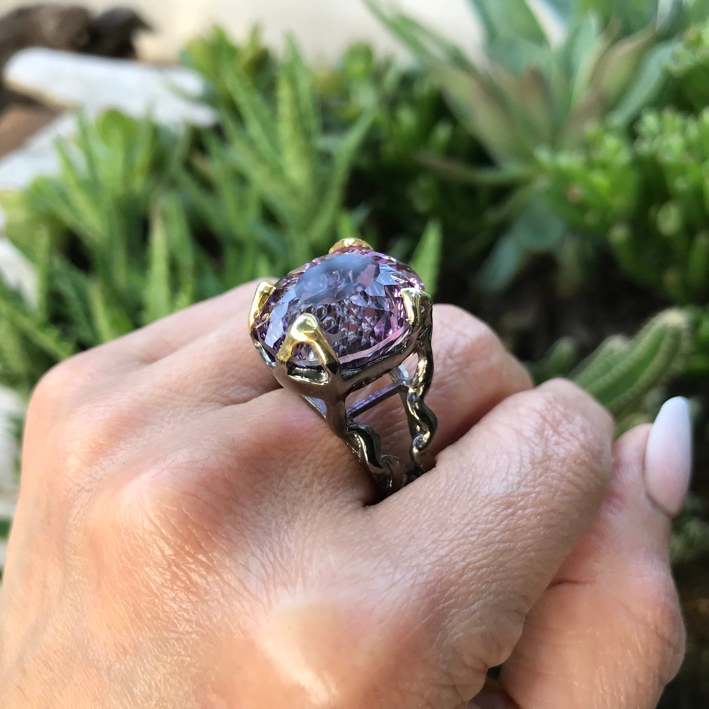 Sterling dark amethyst huge 32ct statement solitaire Ring 8.5