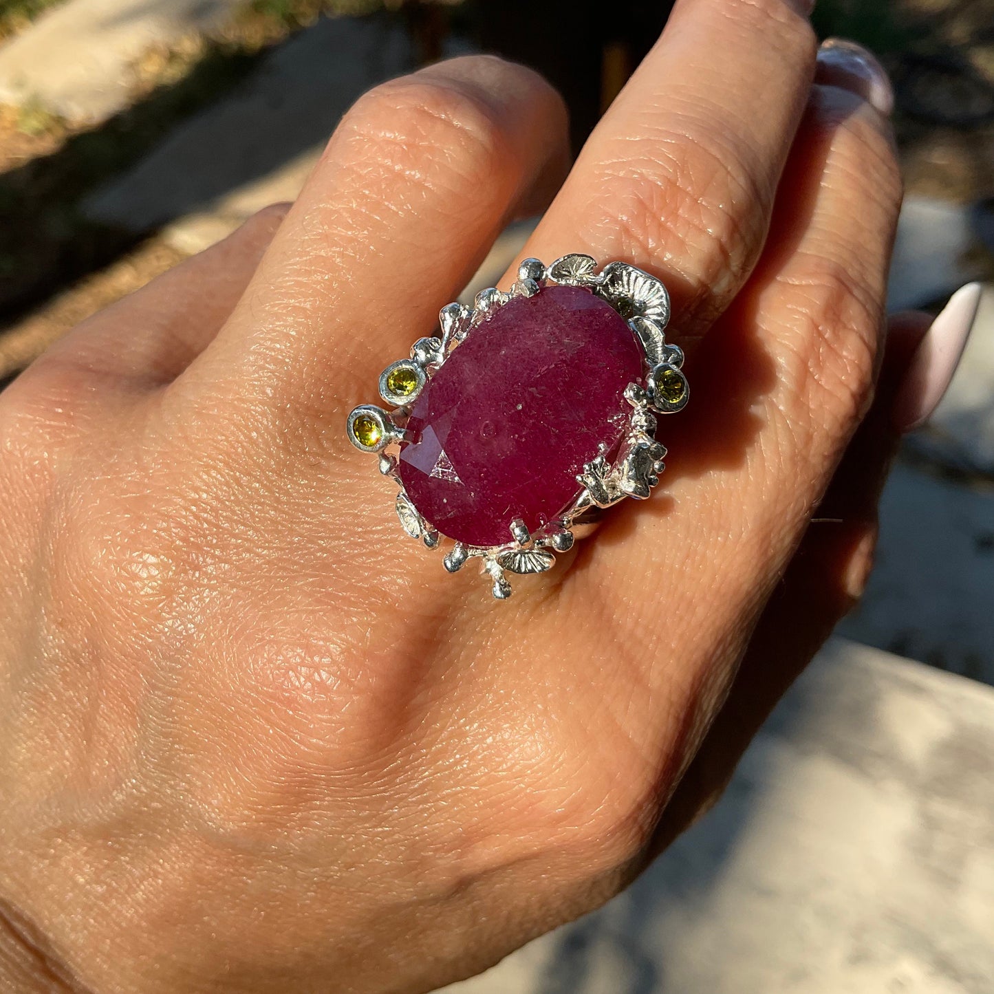 Handmade sterling silver Ruby statement Ring 7.5