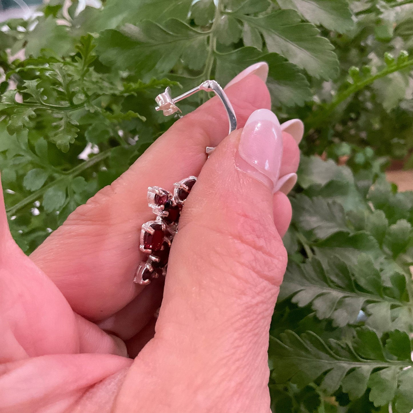 Handmade Sterling Silver red Garnet cluster Dangle earrings